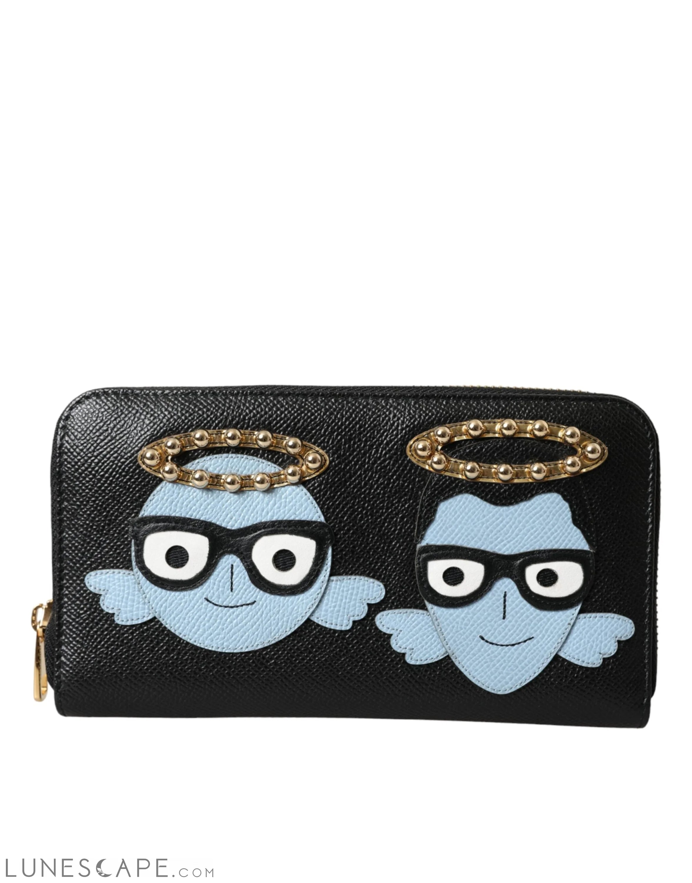 Dolce & Gabbana Black Blue Leather #DGFAMILY Zipper Continental Men Wallet LUNESCAPE