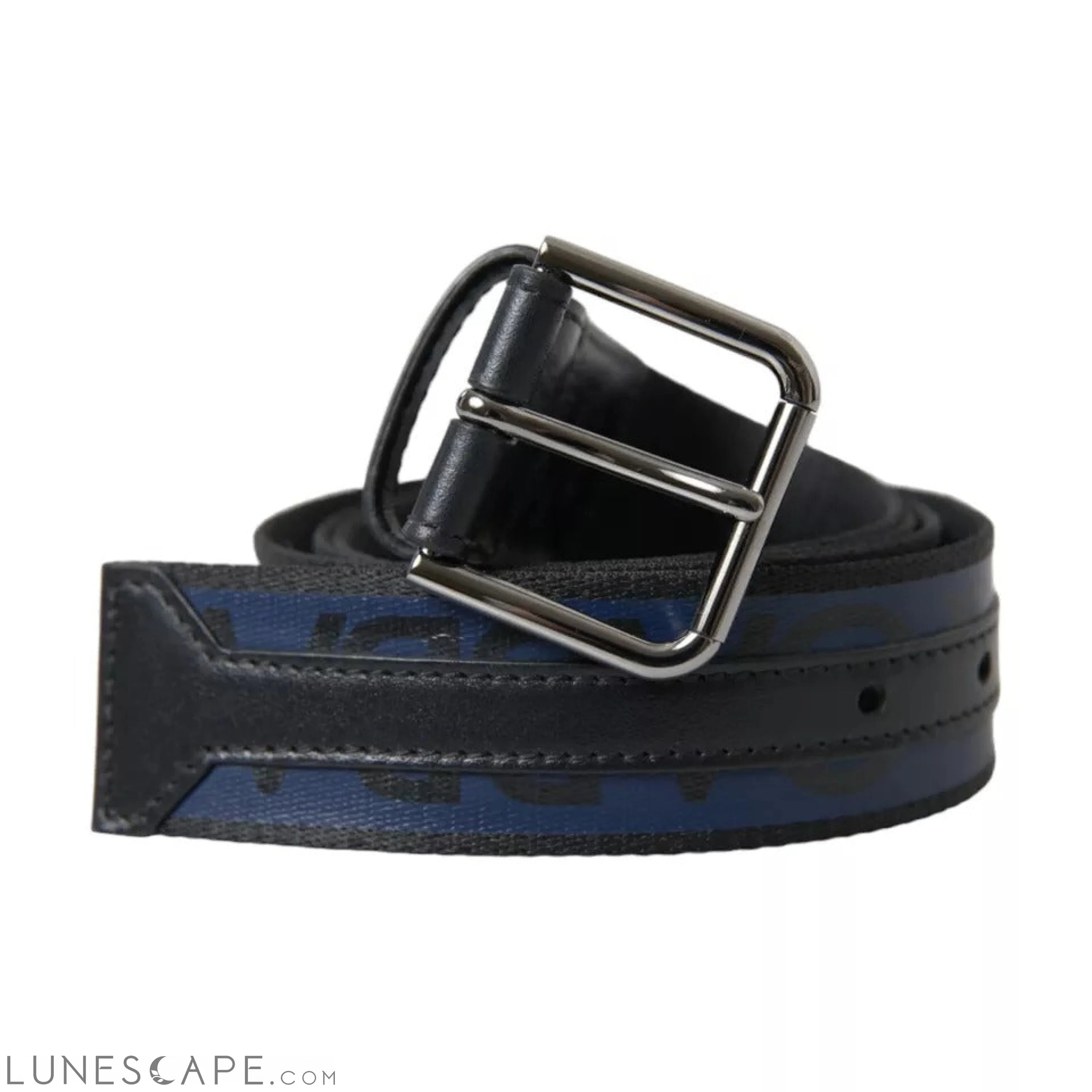 Dolce & Gabbana Black Blue Leather Silver Metal Buckle Belt LUNESCAPE