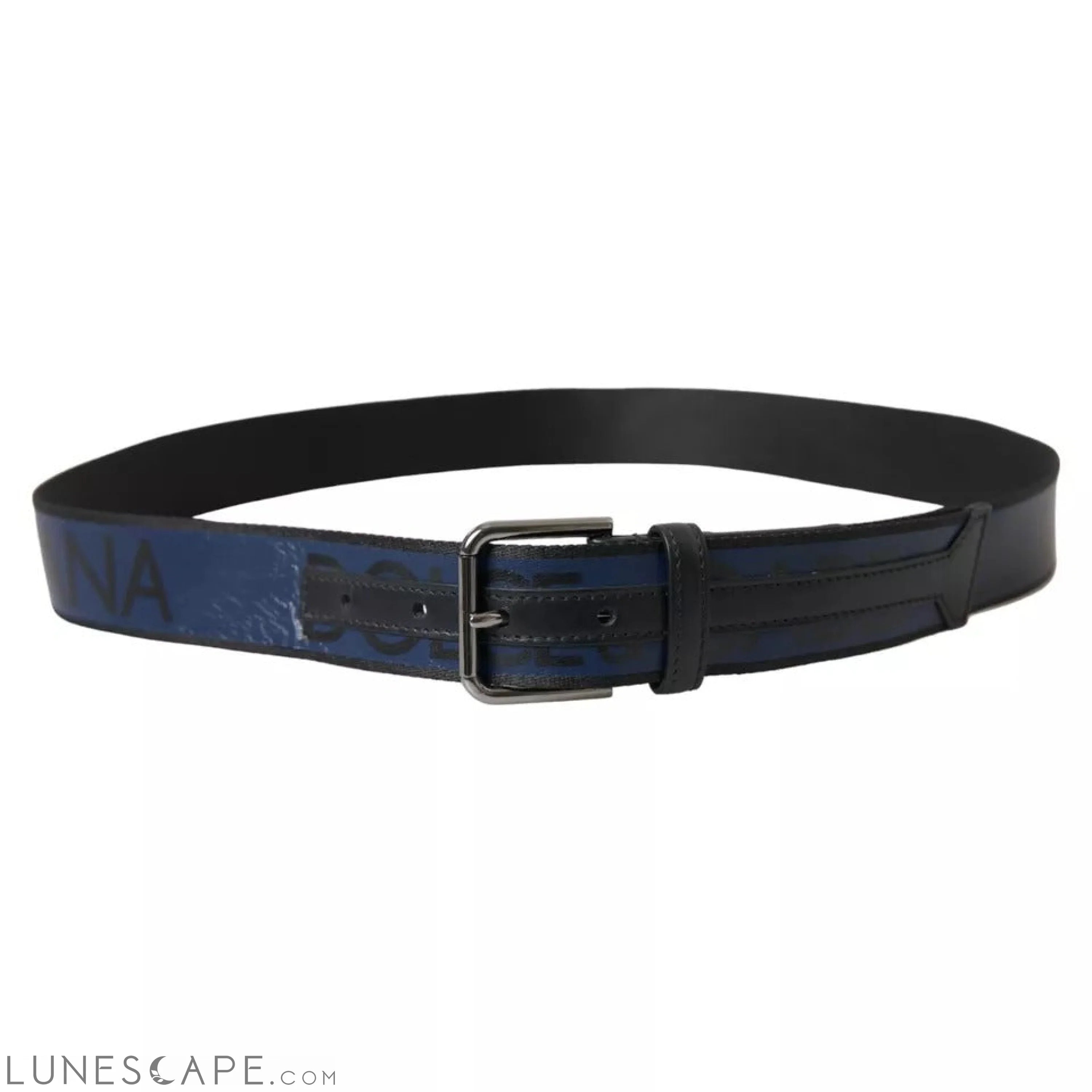 Dolce & Gabbana Black Blue Leather Silver Metal Buckle Belt LUNESCAPE