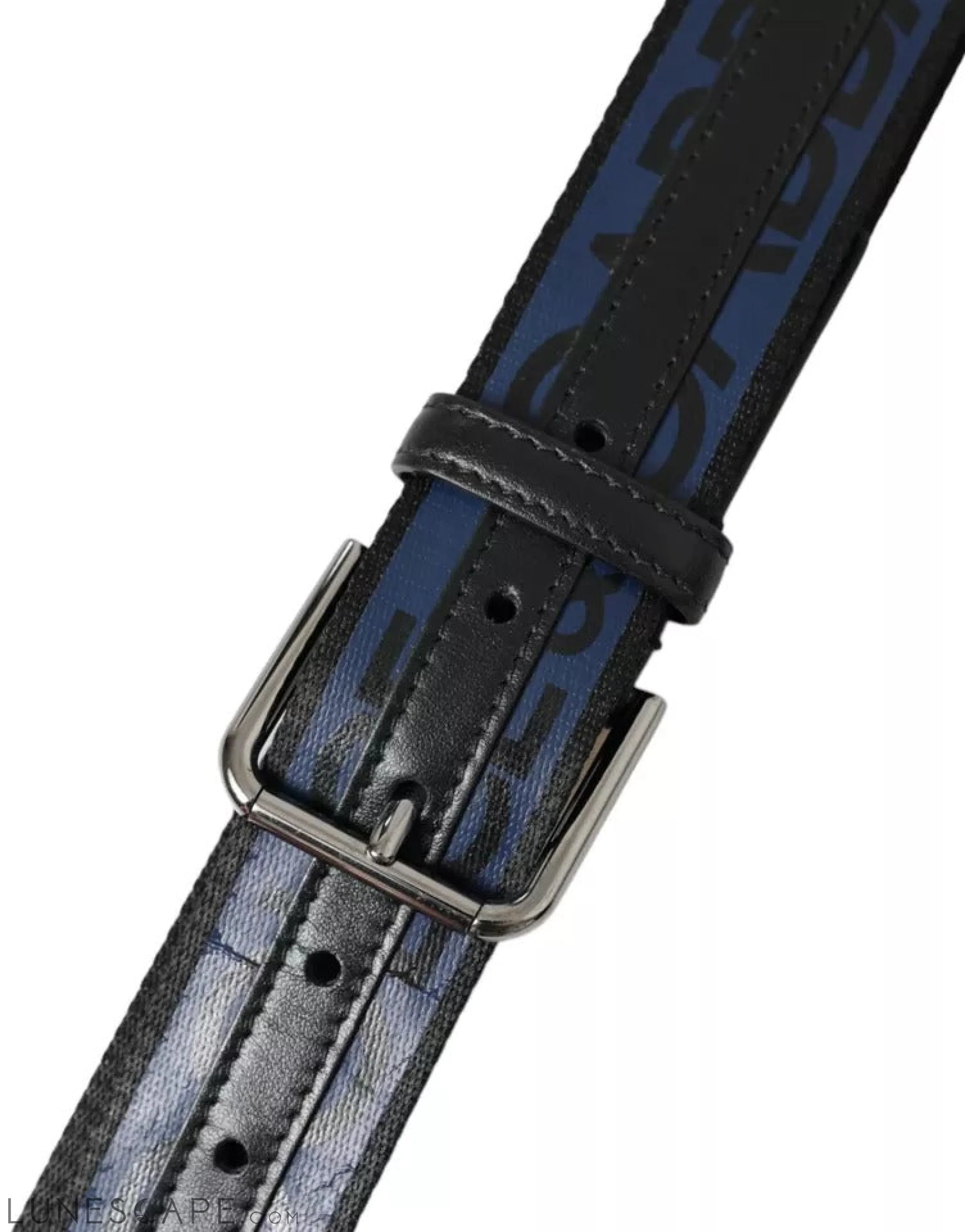 Dolce & Gabbana Black Blue Leather Silver Metal Buckle Belt LUNESCAPE