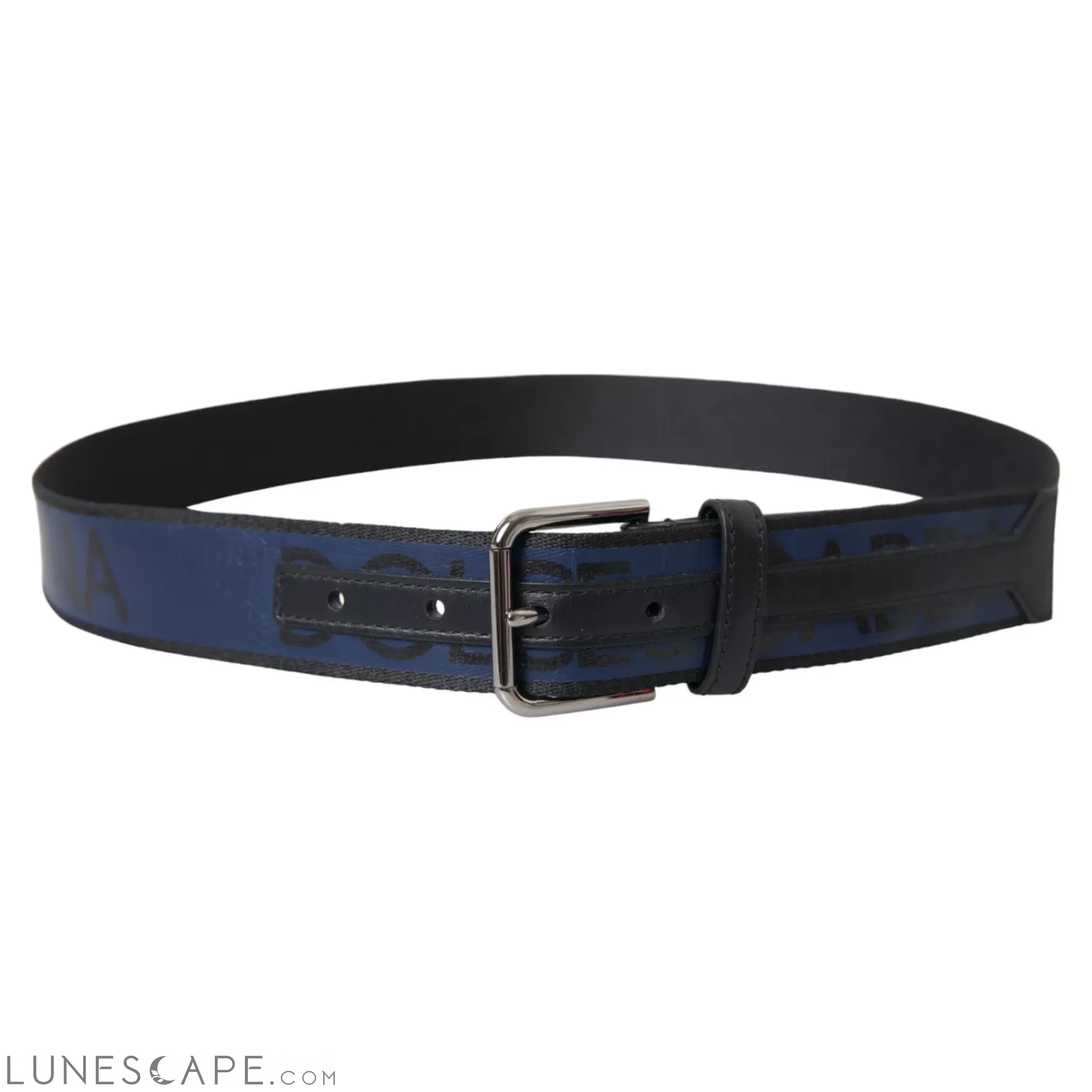 Dolce & Gabbana Black Blue Logo Silver Metal Buckle Belt LUNESCAPE