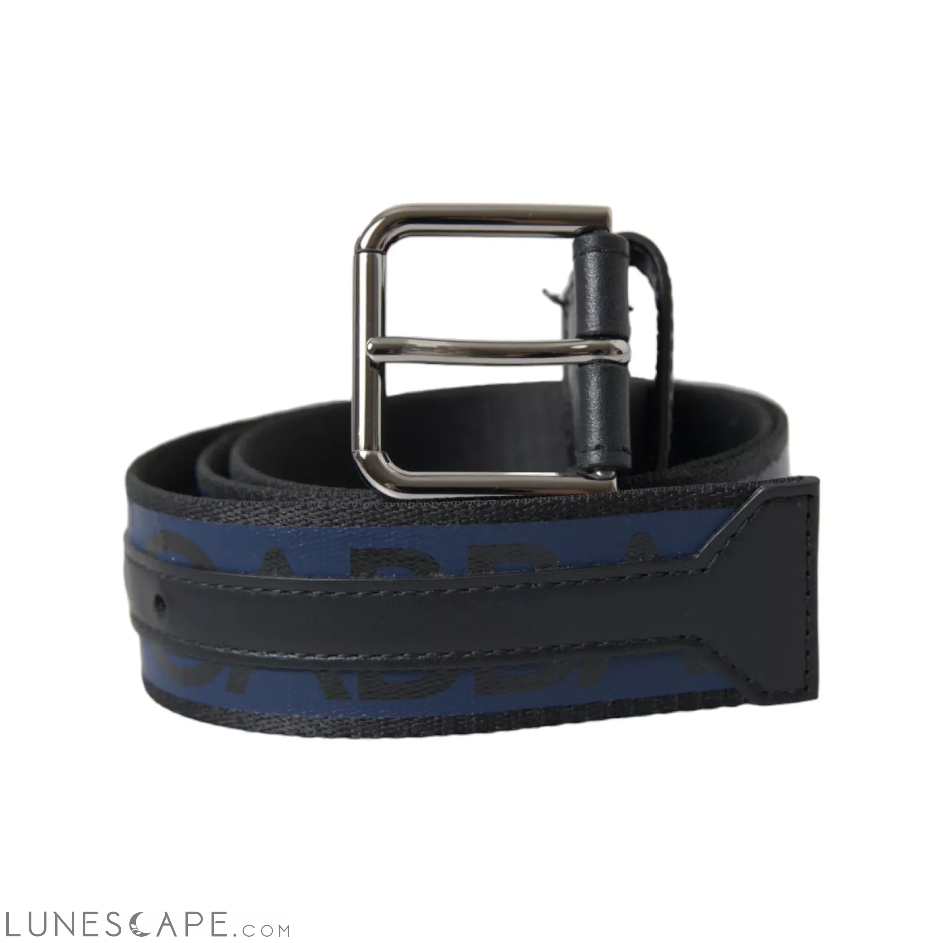 Dolce & Gabbana Black Blue Logo Silver Metal Buckle Belt LUNESCAPE