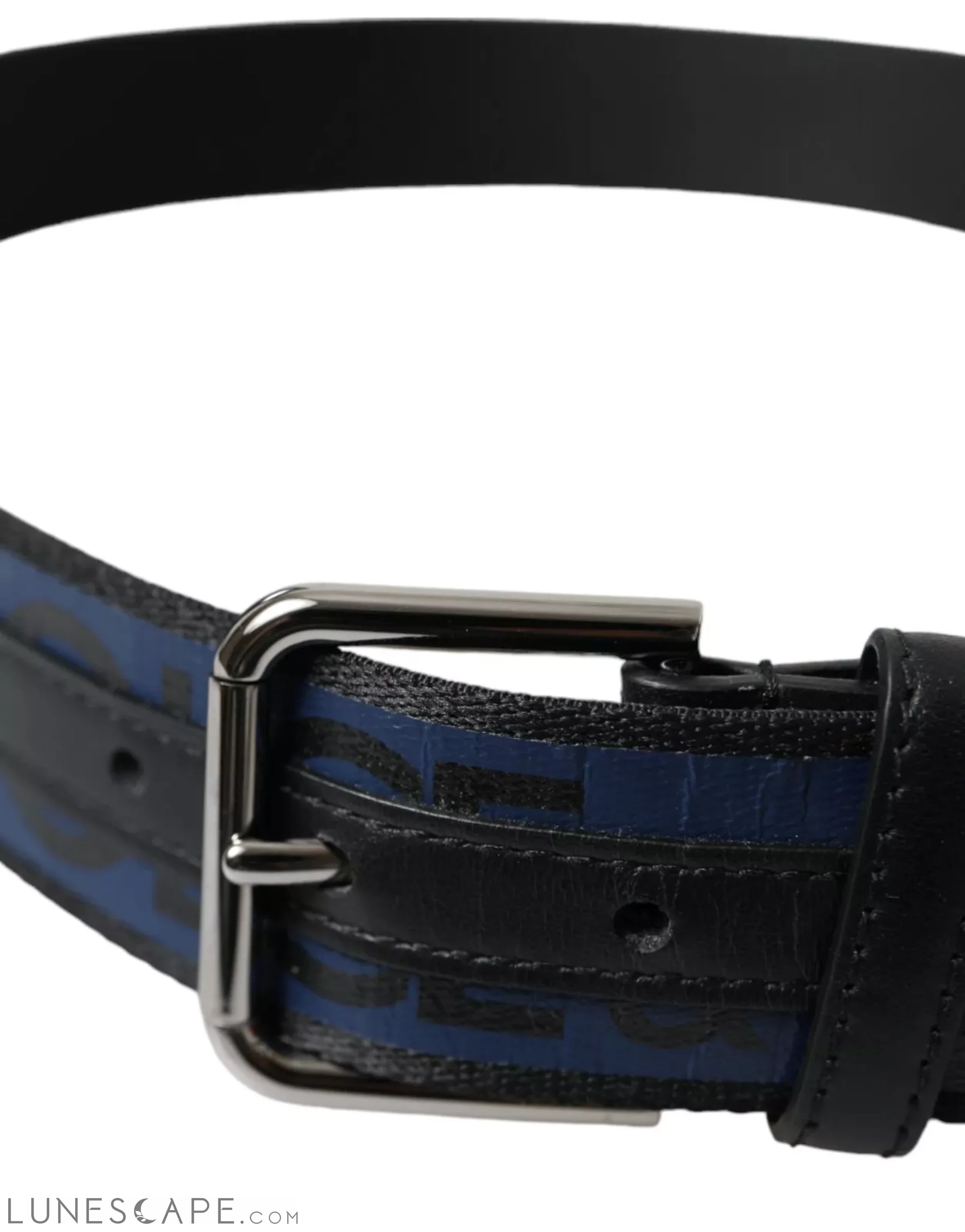 Dolce & Gabbana Black Blue Logo Silver Metal Buckle Belt LUNESCAPE