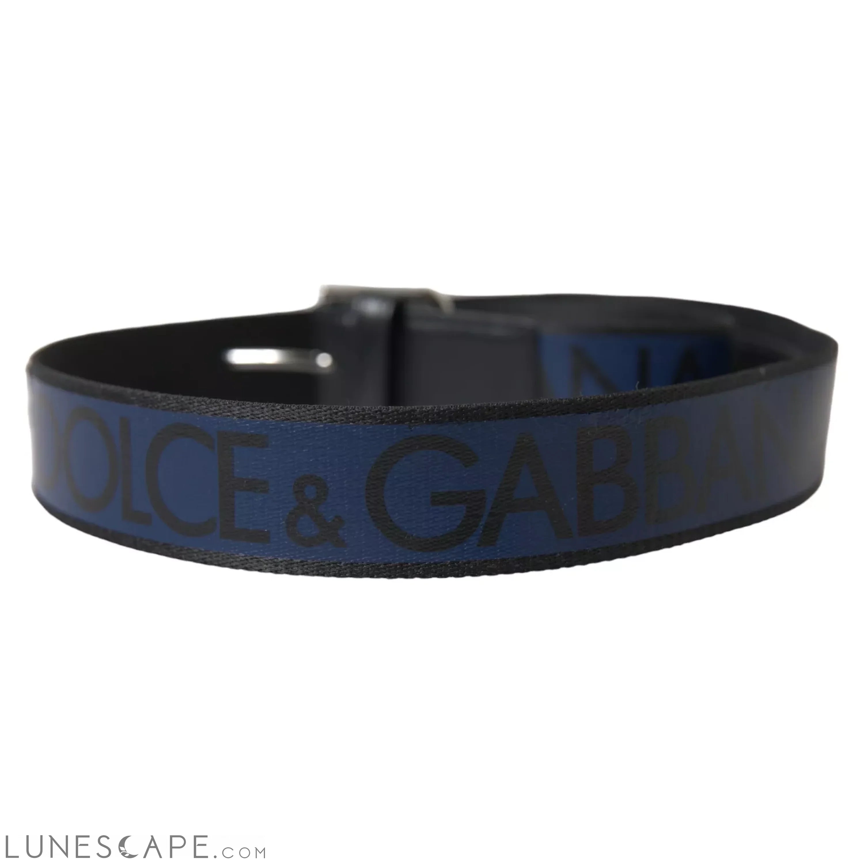 Dolce & Gabbana Black Blue Logo Silver Metal Buckle Belt LUNESCAPE