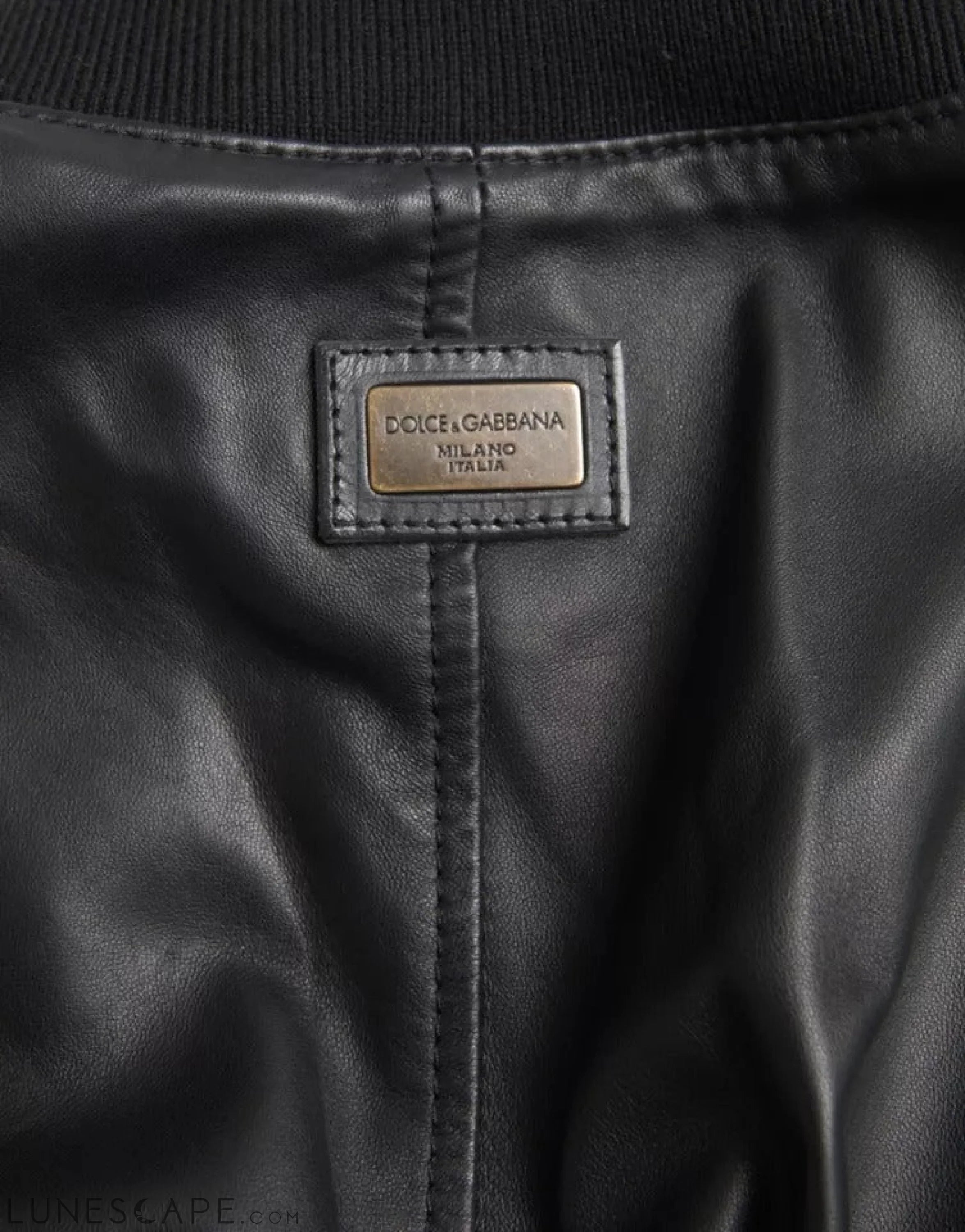 Dolce & Gabbana Black Bomber Leather Full Zip Biker Blouson Jacket LUNESCAPE