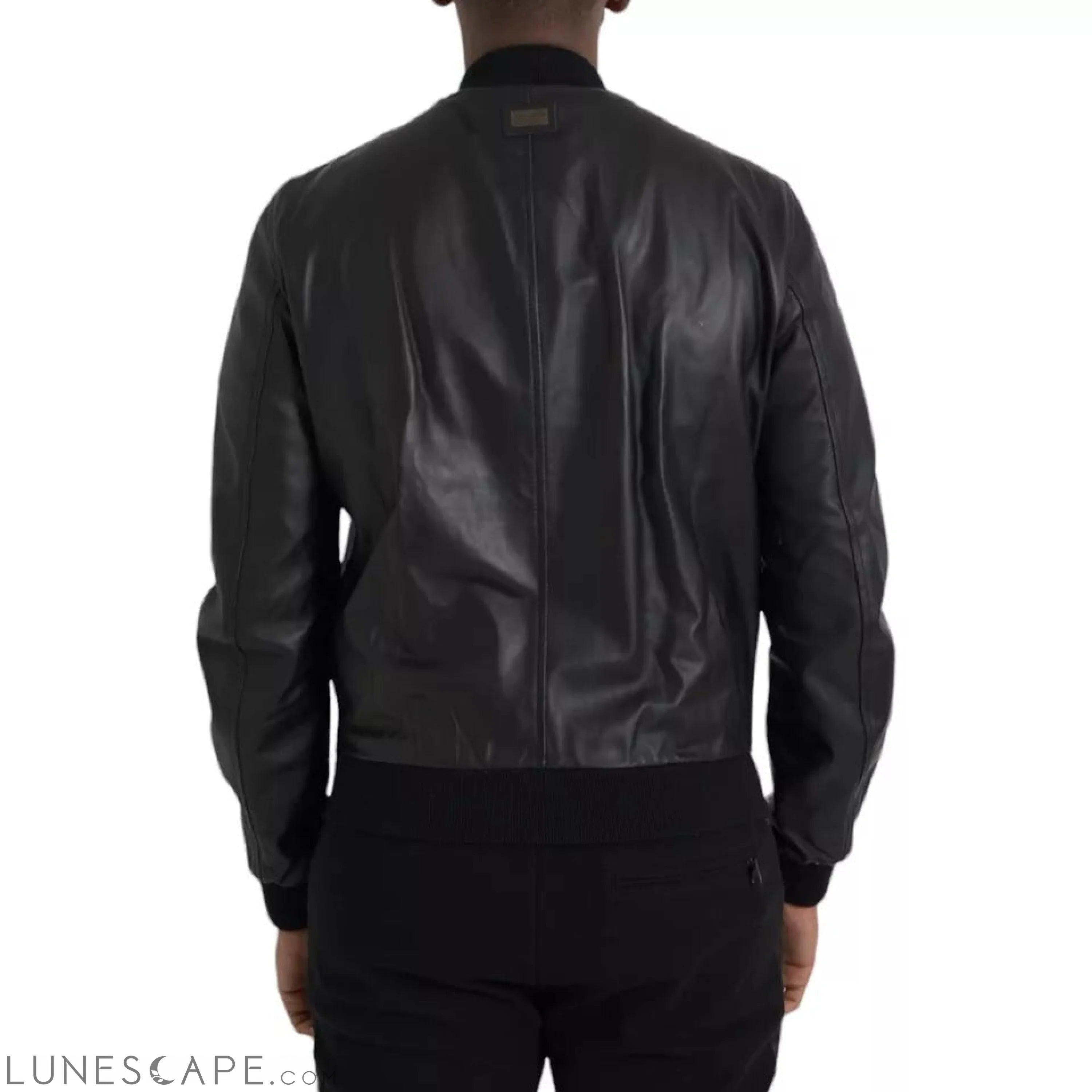 Dolce & Gabbana Black Bomber Leather Full Zip Biker Blouson Jacket LUNESCAPE