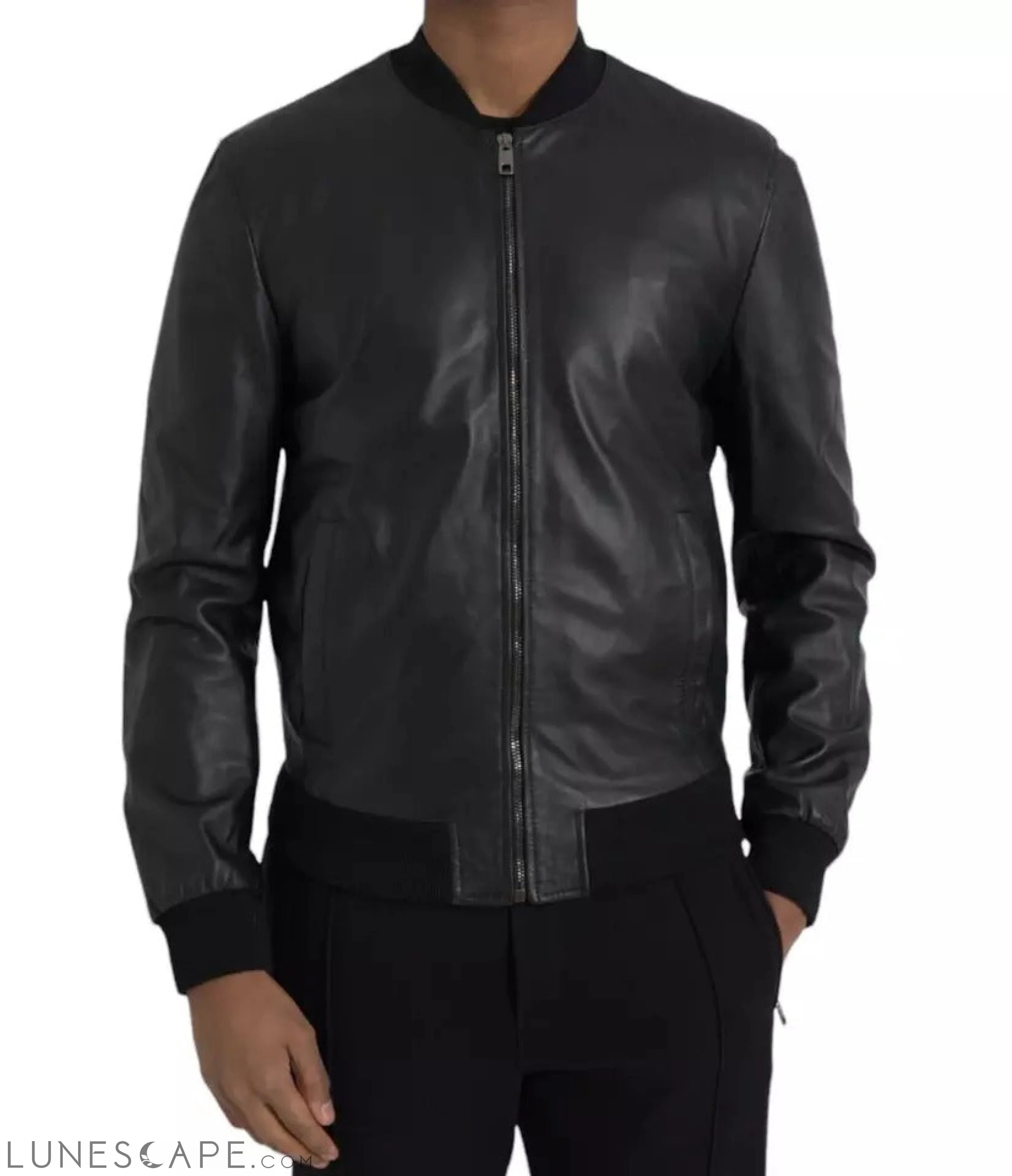 Dolce & Gabbana Black Bomber Leather Full Zip Biker Blouson Jacket LUNESCAPE