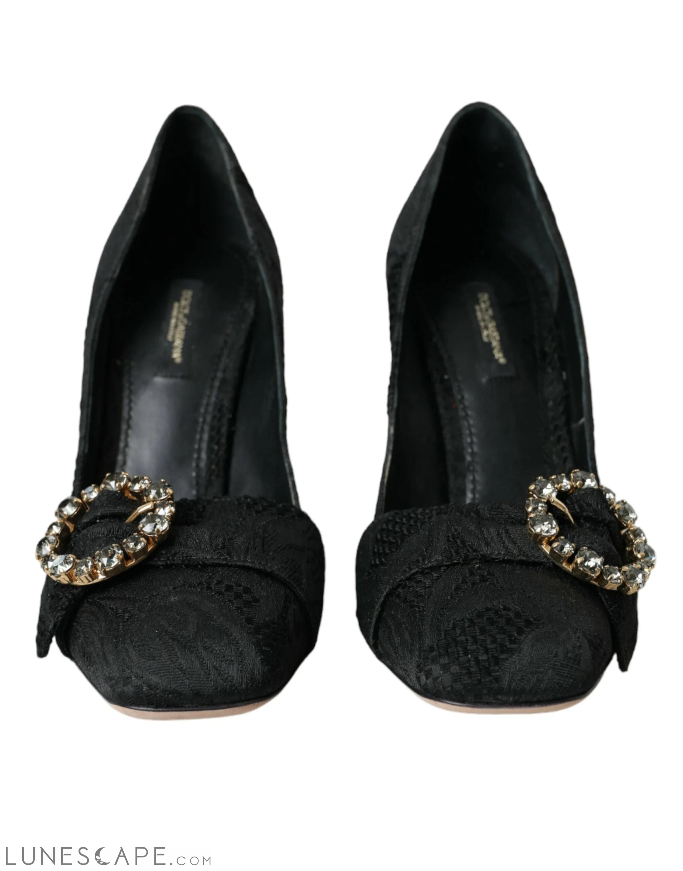 Dolce & Gabbana Black Brocade Crystals Heels Pumps Shoes LUNESCAPE