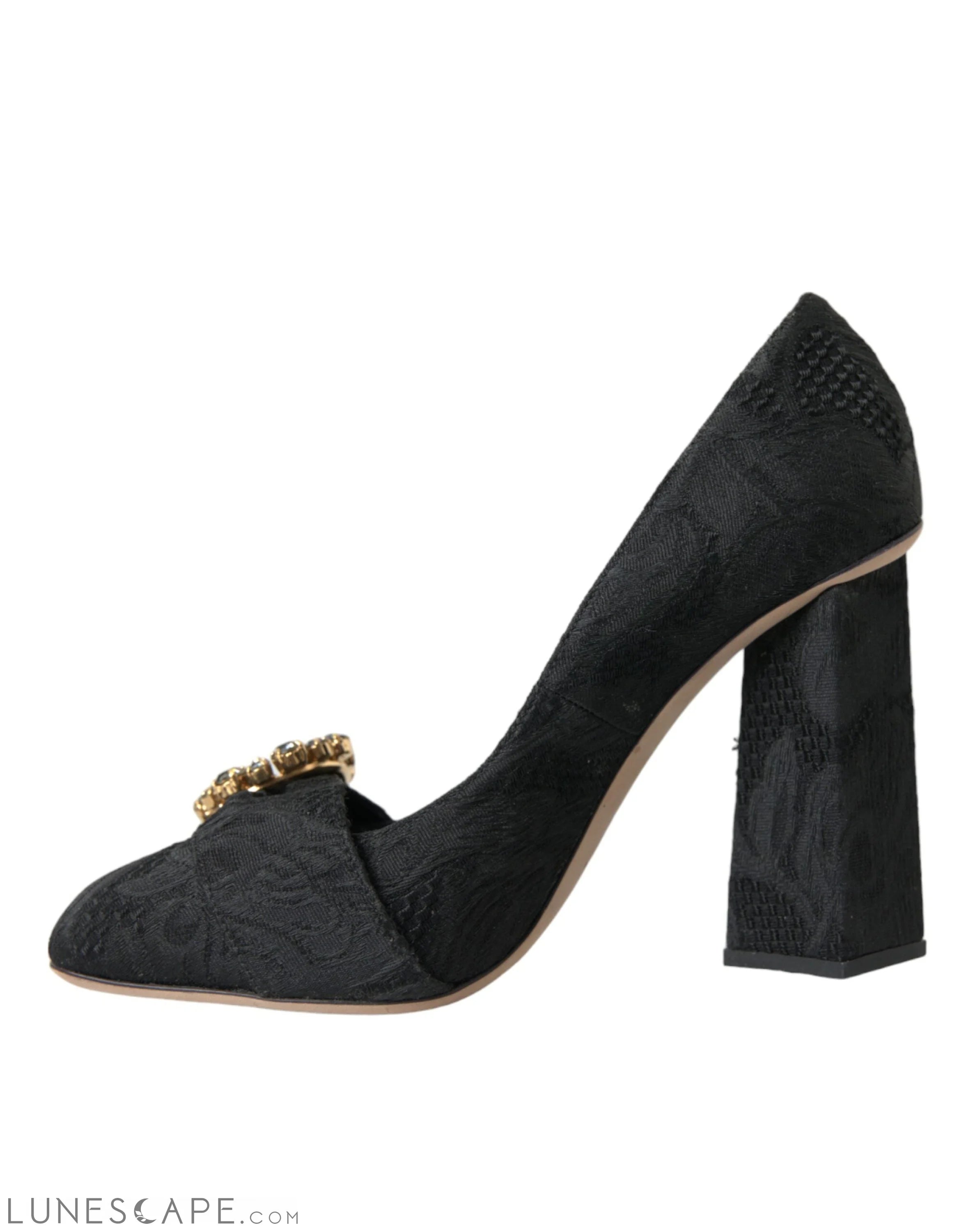 Dolce & Gabbana Black Brocade Crystals Heels Pumps Shoes LUNESCAPE