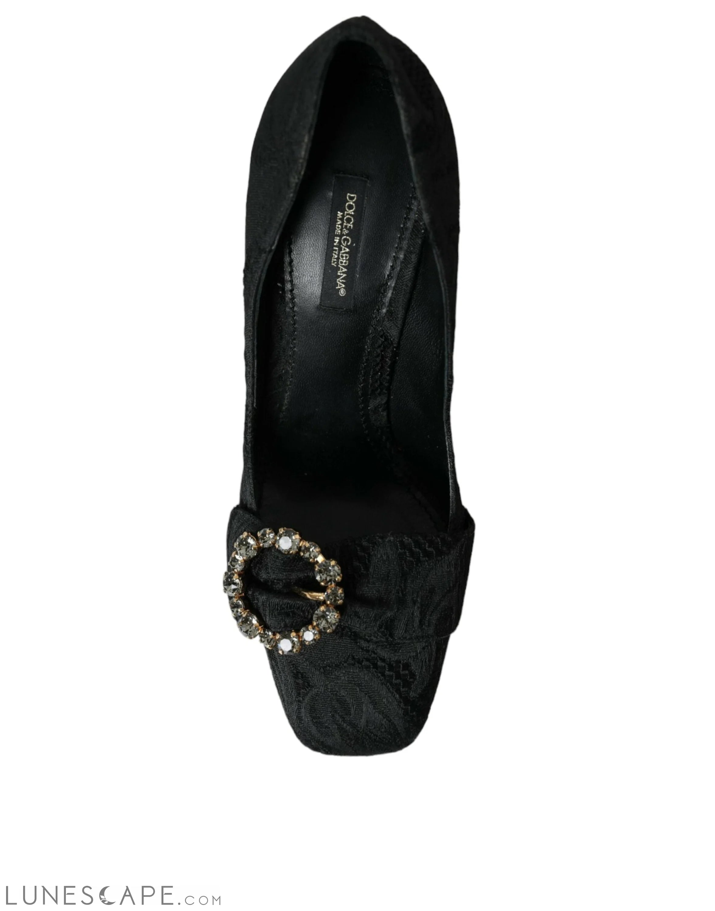 Dolce & Gabbana Black Brocade Crystals Heels Pumps Shoes LUNESCAPE