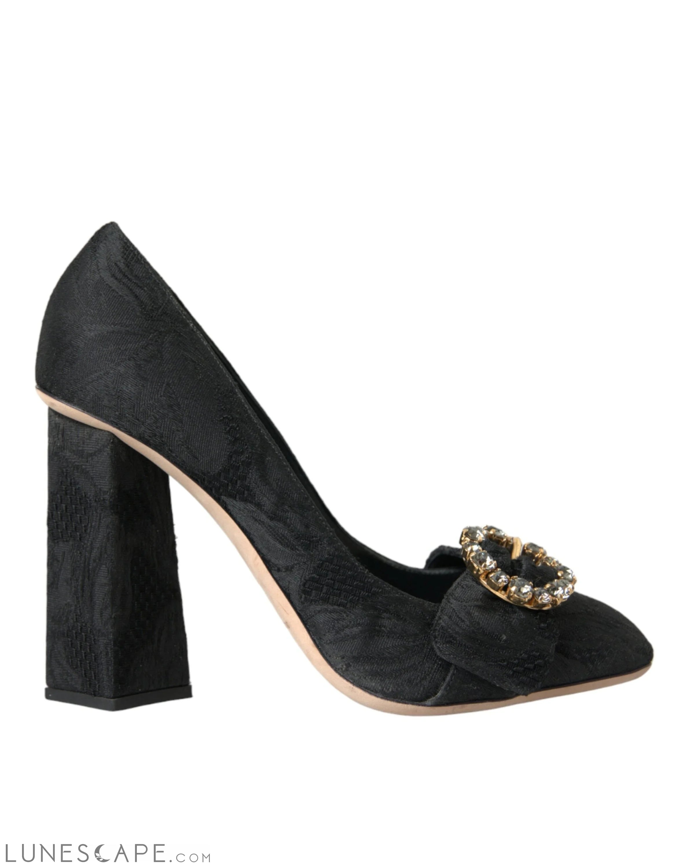 Dolce & Gabbana Black Brocade Crystals Heels Pumps Shoes LUNESCAPE