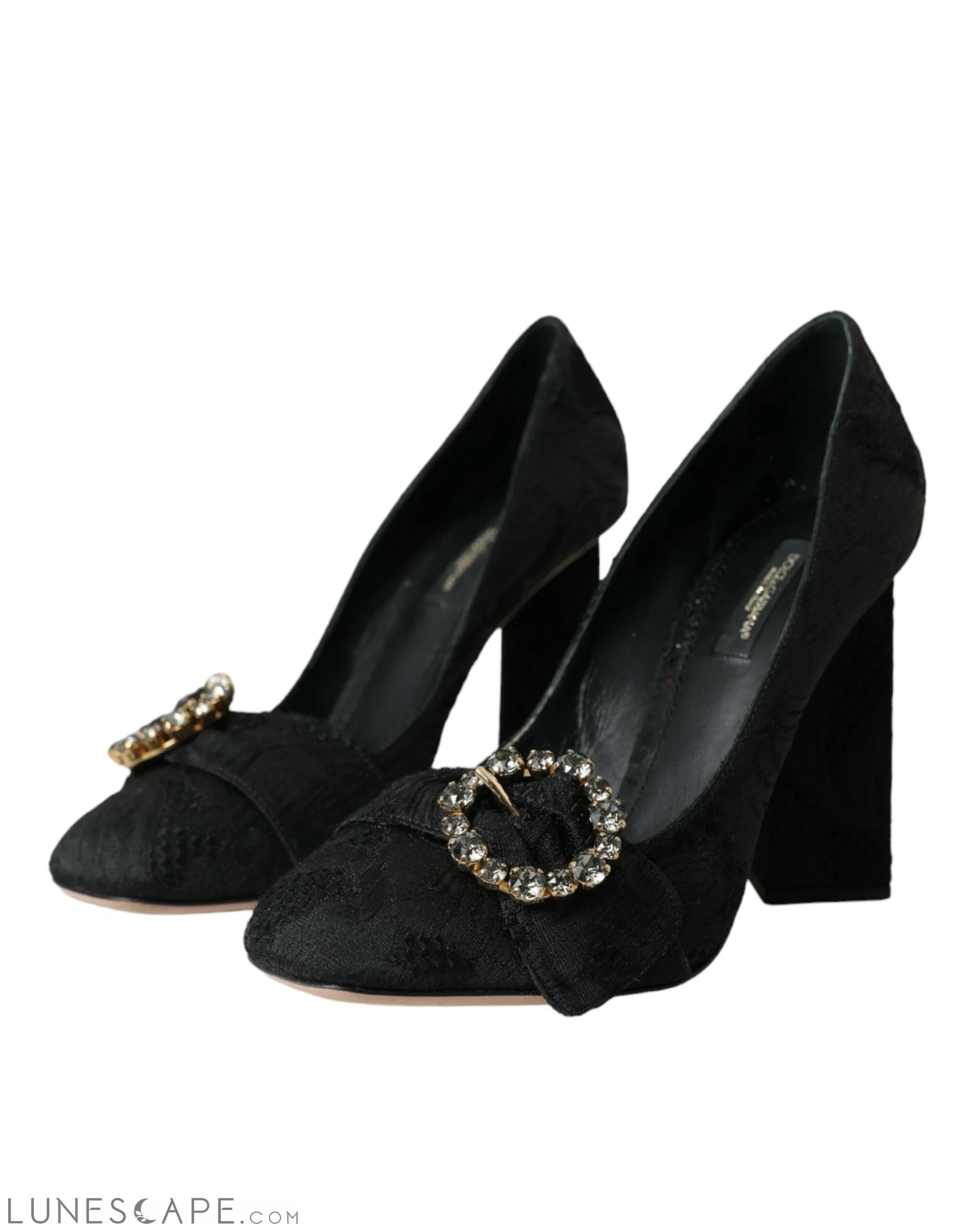 Dolce & Gabbana Black Brocade Crystals Heels Pumps Shoes LUNESCAPE