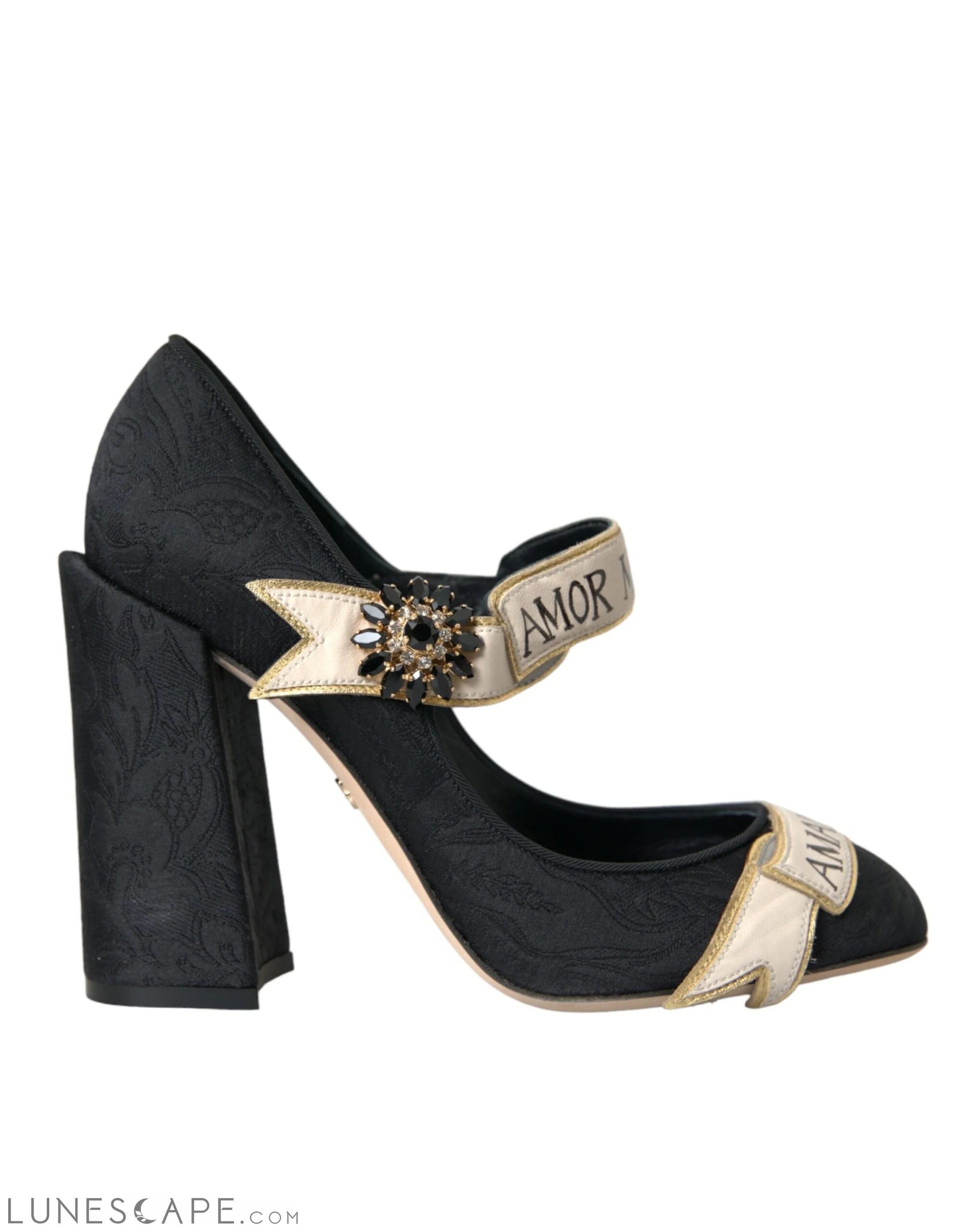 Dolce & Gabbana Black Brocade Mary Janes Crystal Pumps Shoes LUNESCAPE