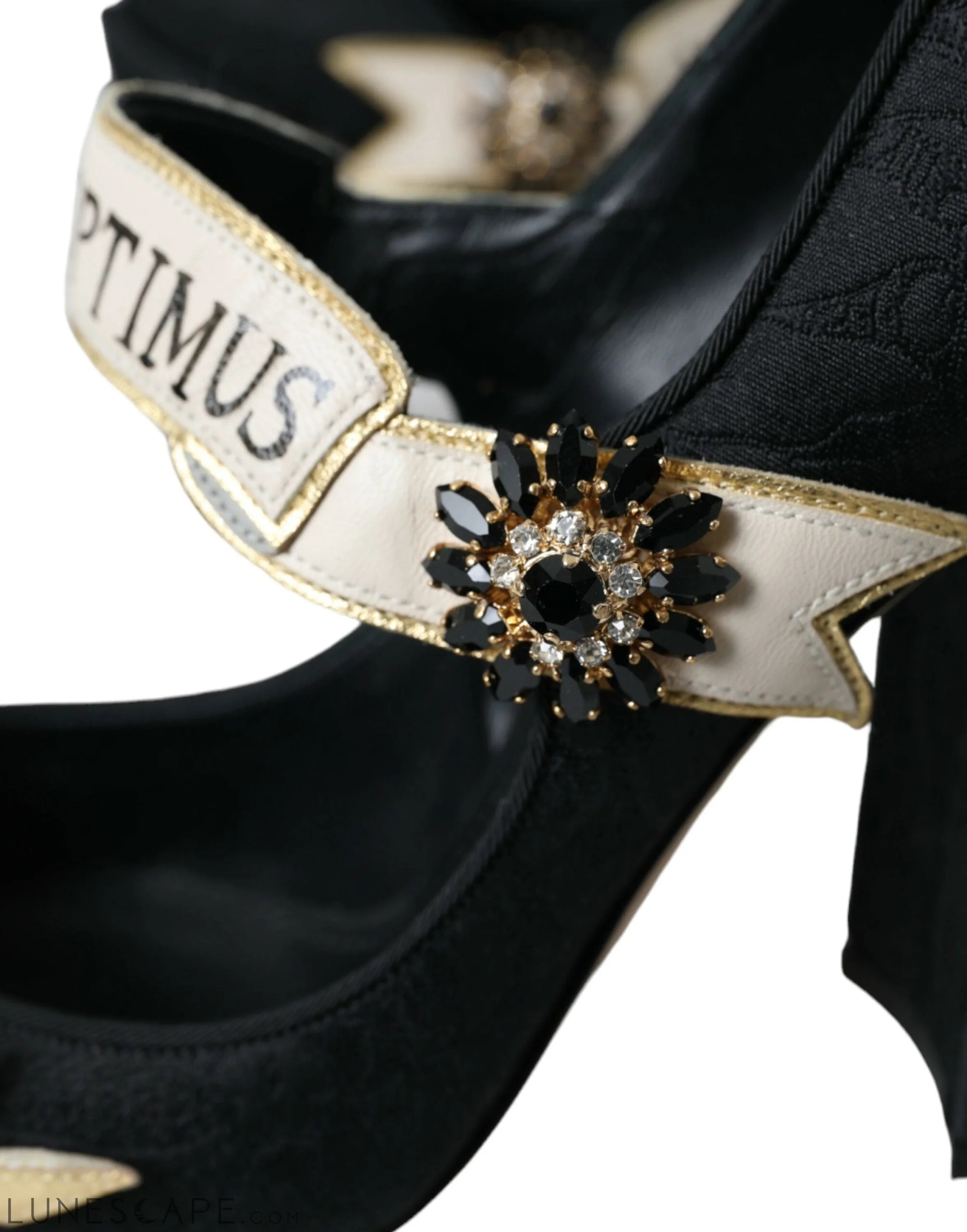 Dolce & Gabbana Black Brocade Mary Janes Crystal Pumps Shoes LUNESCAPE