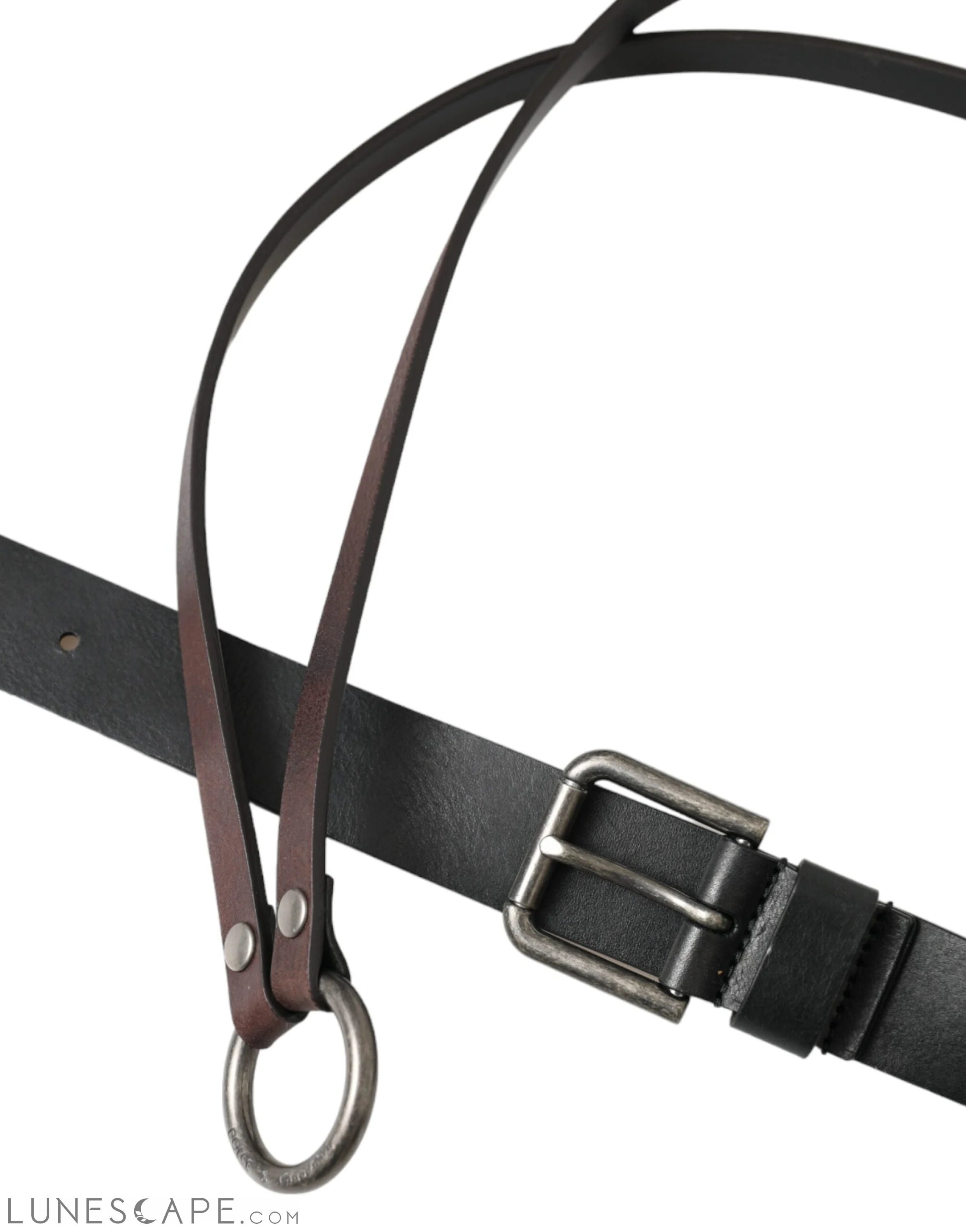 Dolce & Gabbana Black Brown Leather Silver Metal Buckle Belt LUNESCAPE