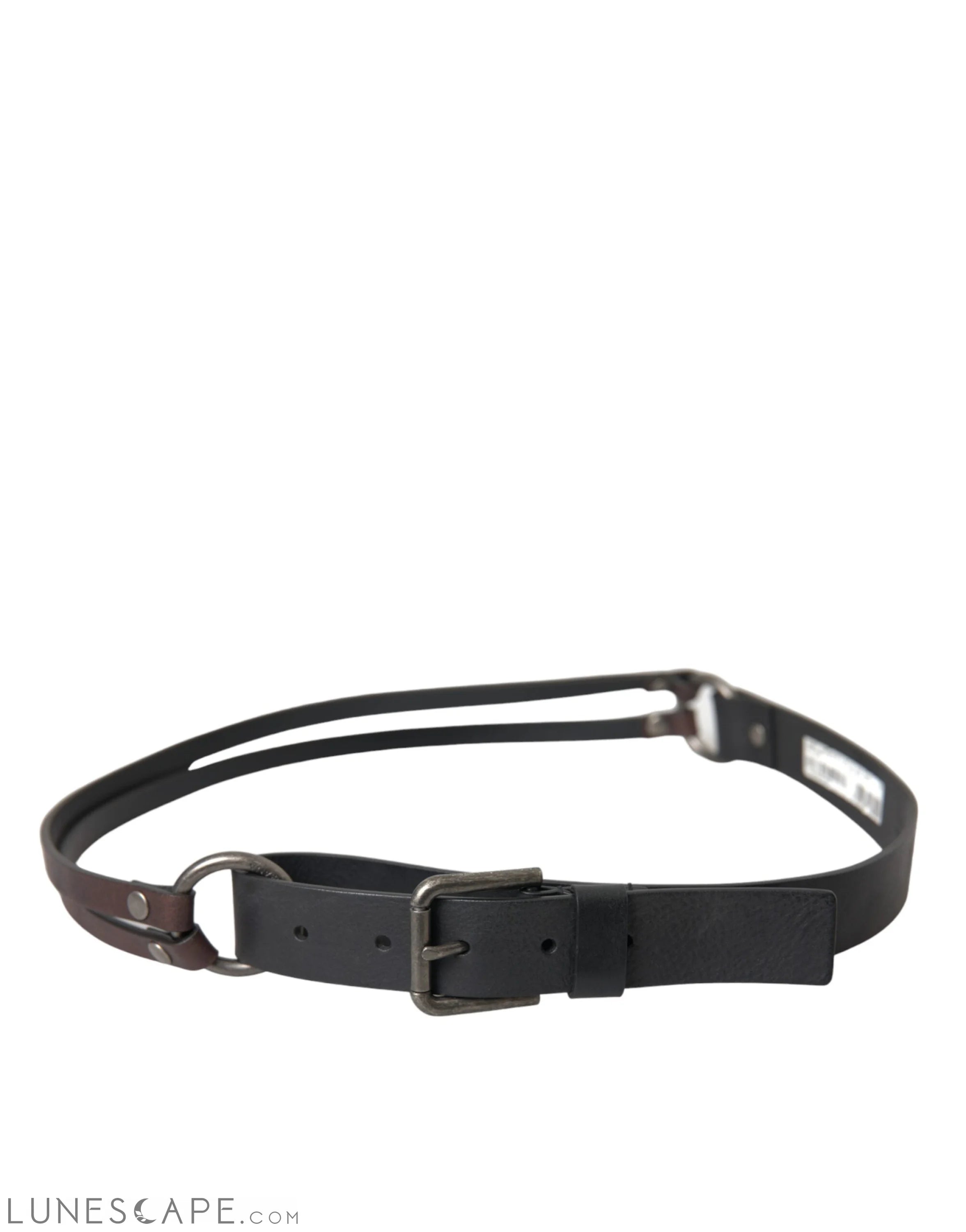 Dolce & Gabbana Black Brown Leather Silver Metal Buckle Belt LUNESCAPE