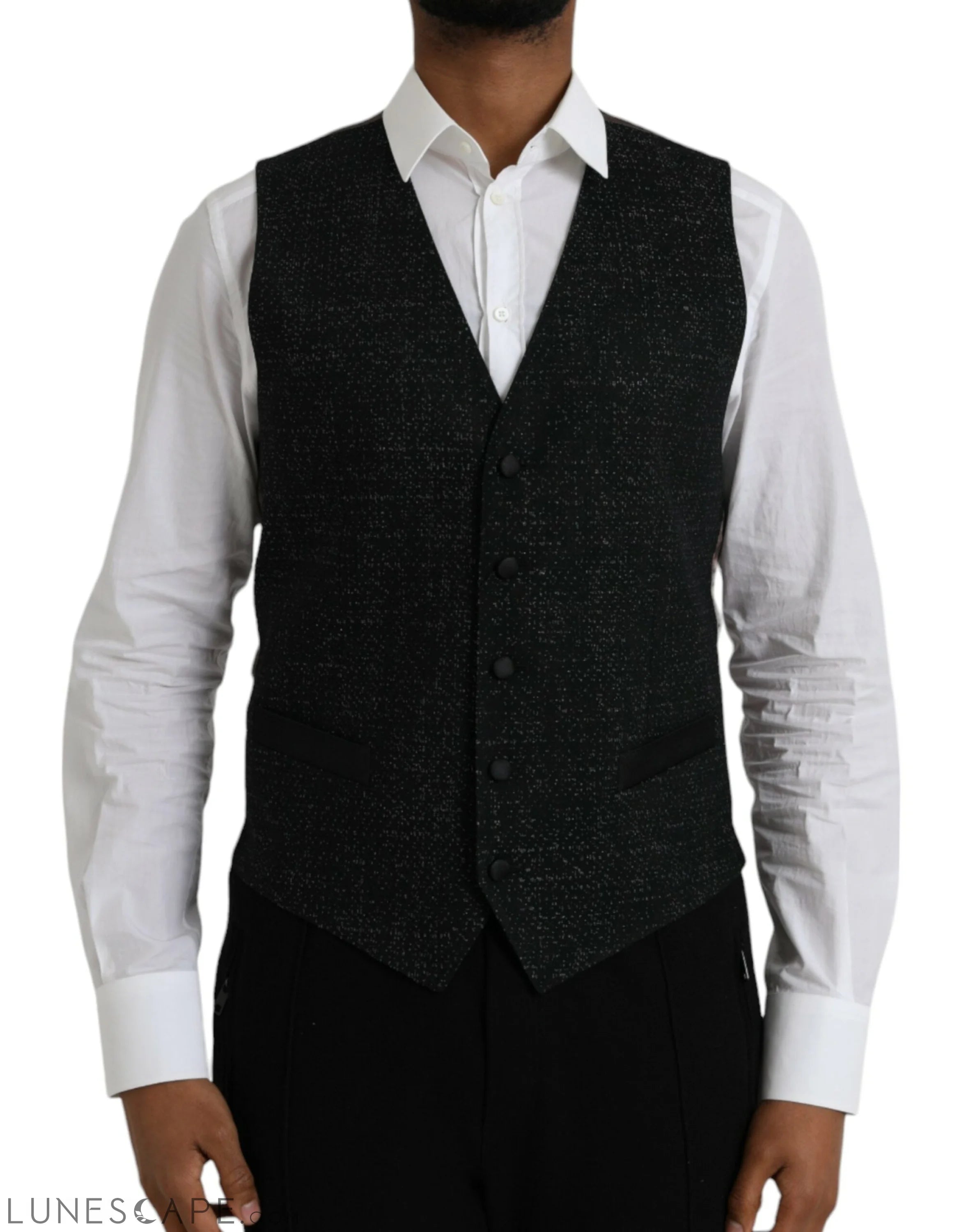 Dolce & Gabbana Black Brown Silk Waistcoat Dress Formal Vest LUNESCAPE