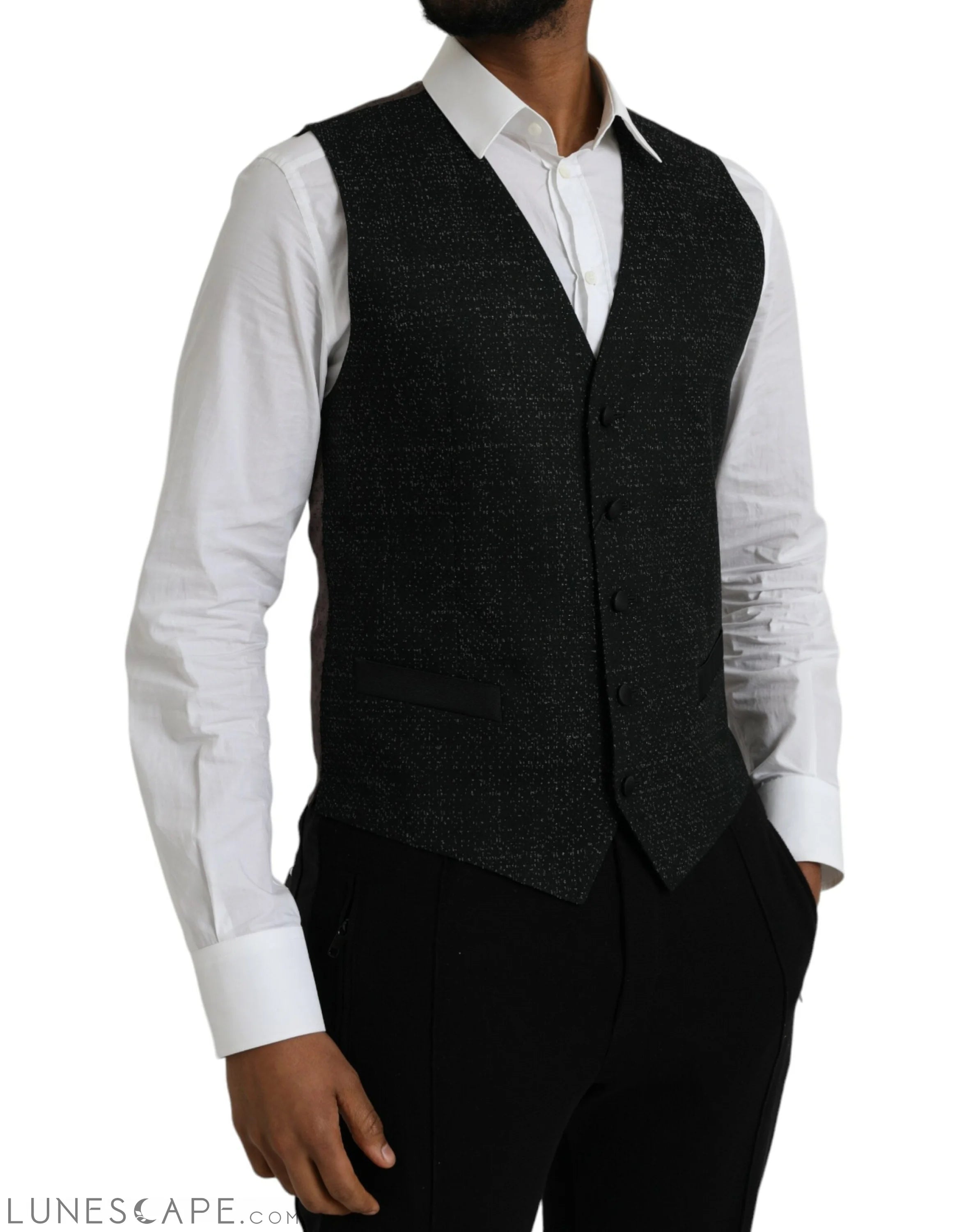 Dolce & Gabbana Black Brown Silk Waistcoat Dress Formal Vest LUNESCAPE