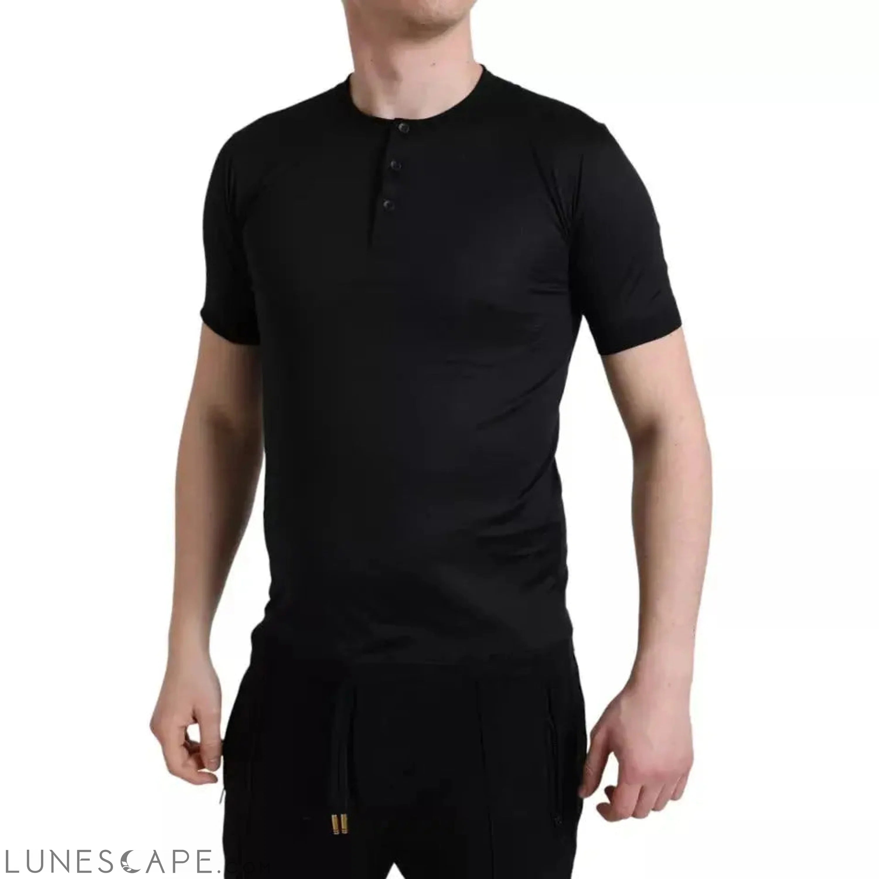 Dolce & Gabbana Black Buttoned Roundneck Short Sleeve T-shirt LUNESCAPE