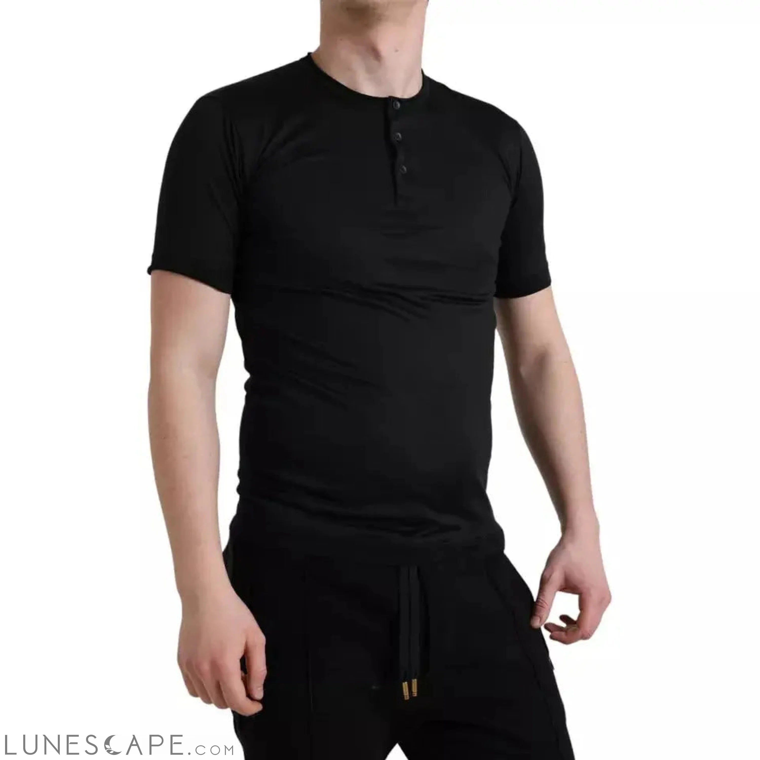 Dolce & Gabbana Black Buttoned Roundneck Short Sleeve T-shirt LUNESCAPE