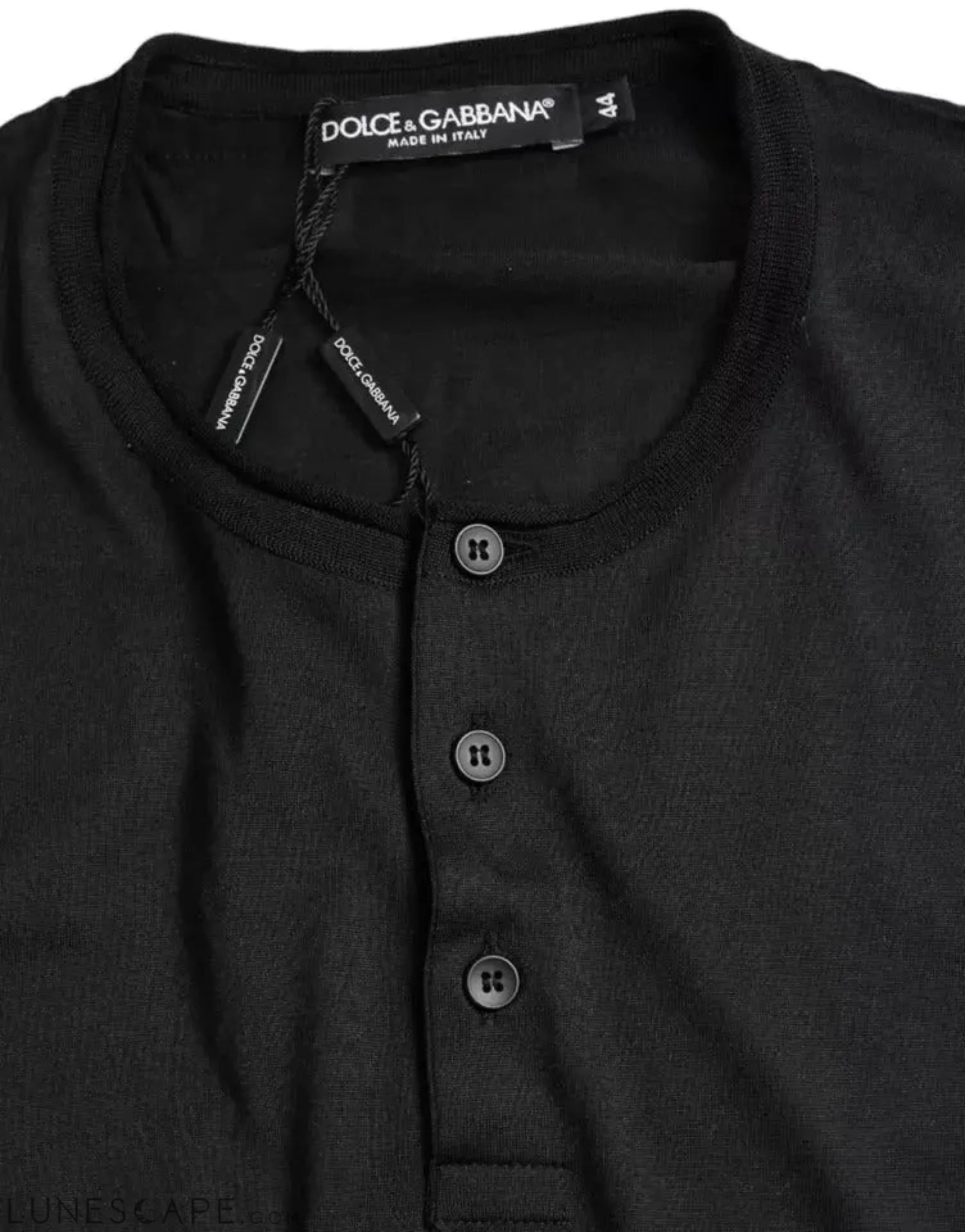 Dolce & Gabbana Black Buttoned Roundneck Short Sleeve T-shirt LUNESCAPE