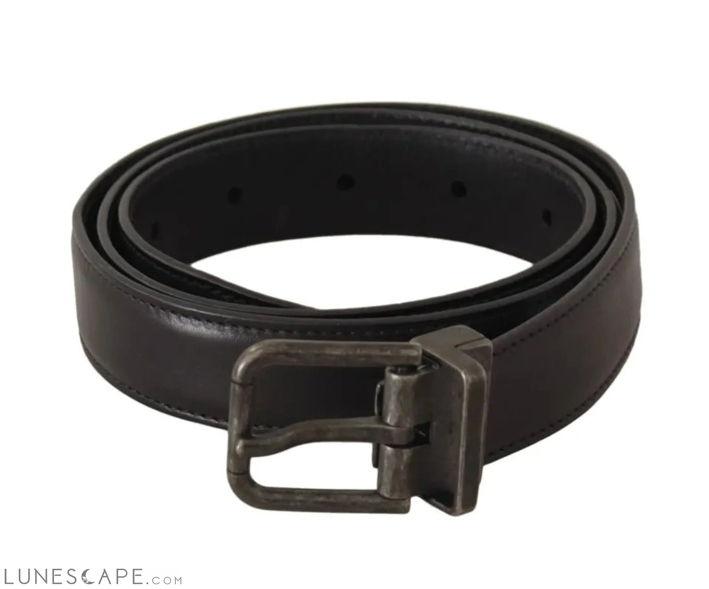 Dolce & Gabbana Black Calf Leather Antique Buckle Men Belt LUNESCAPE