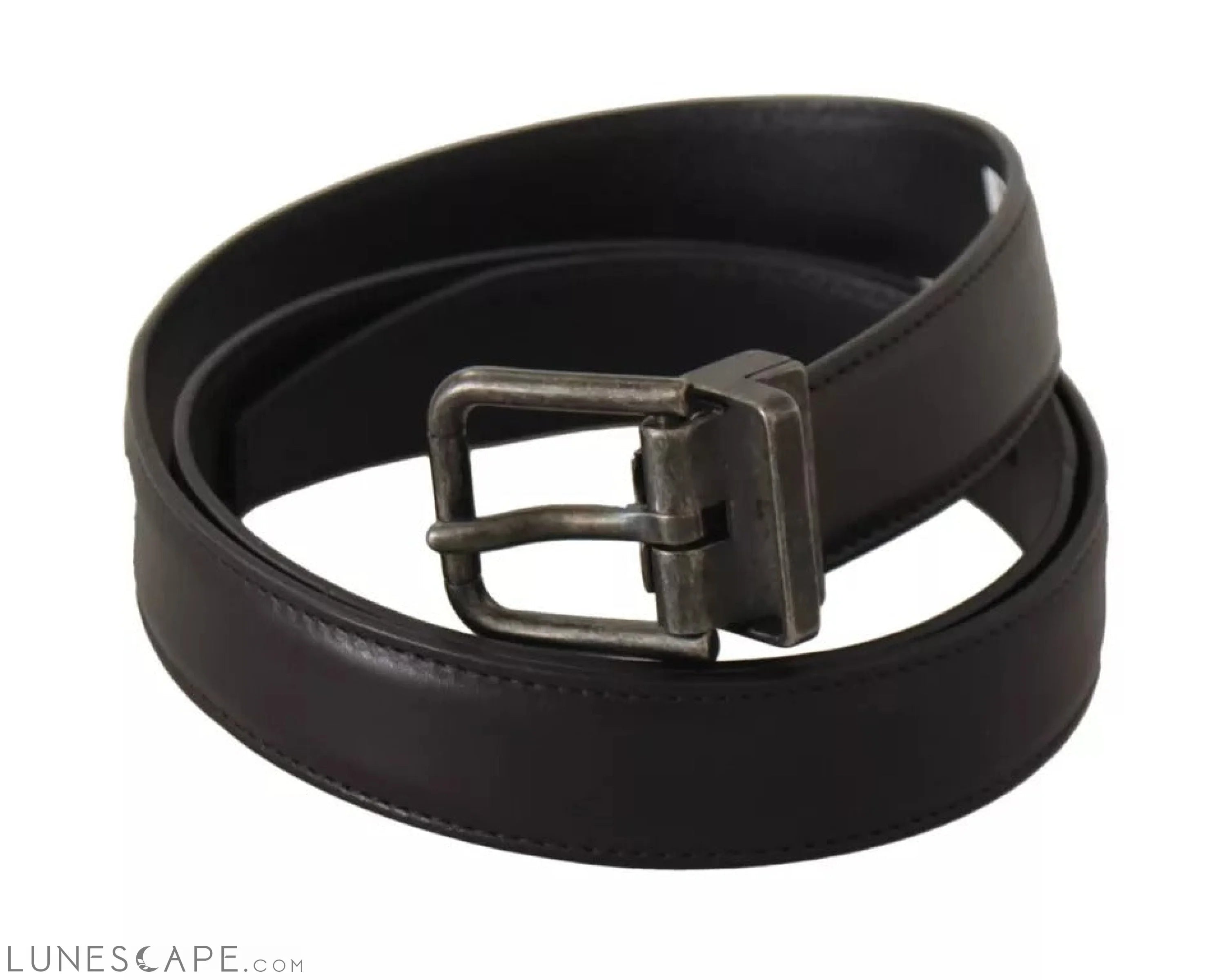 Dolce & Gabbana Black Calf Leather Antique Buckle Men Belt LUNESCAPE