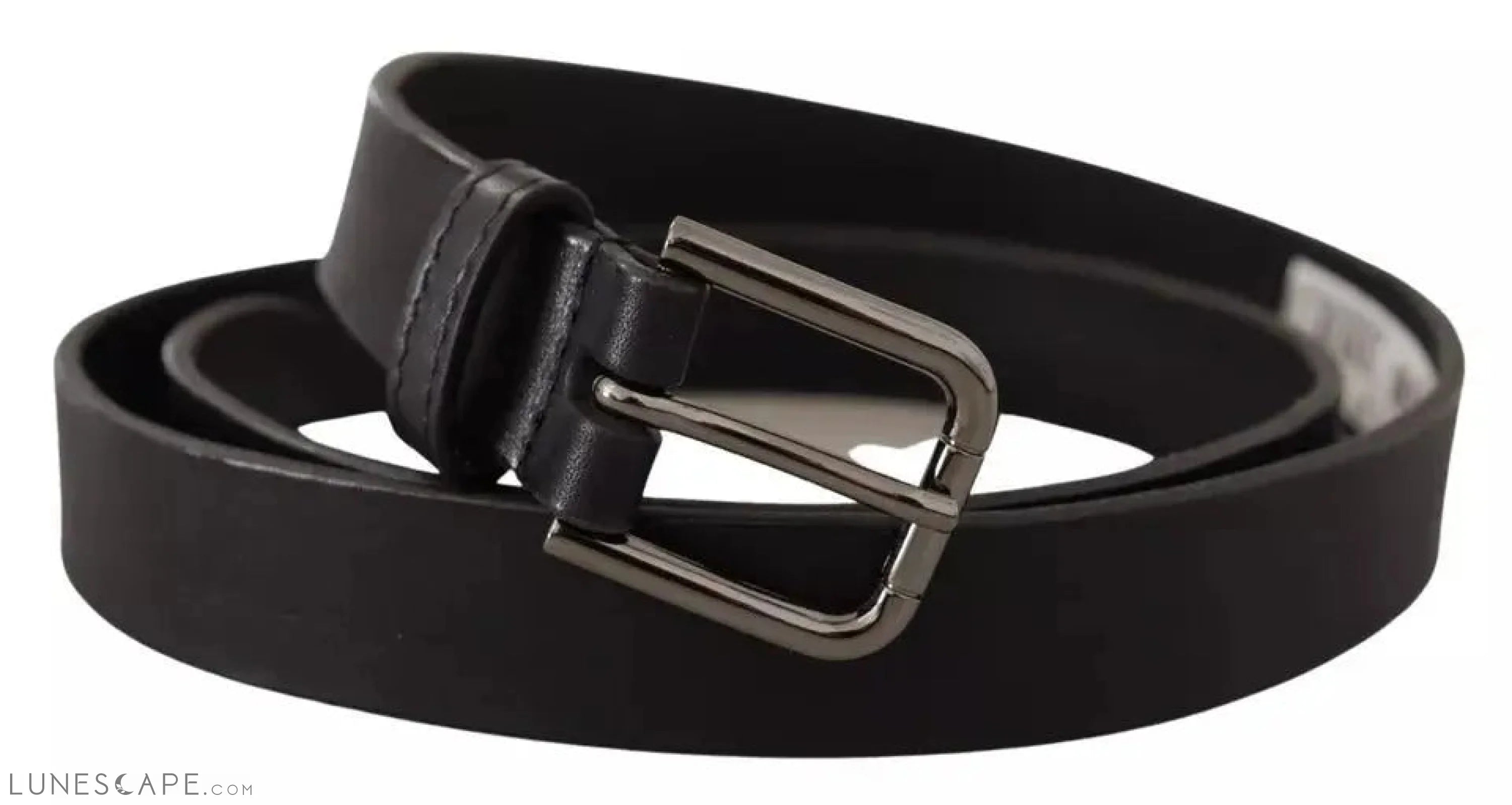 Dolce & Gabbana Black Calf Leather Classic Metal Logo Buckle Belt LUNESCAPE