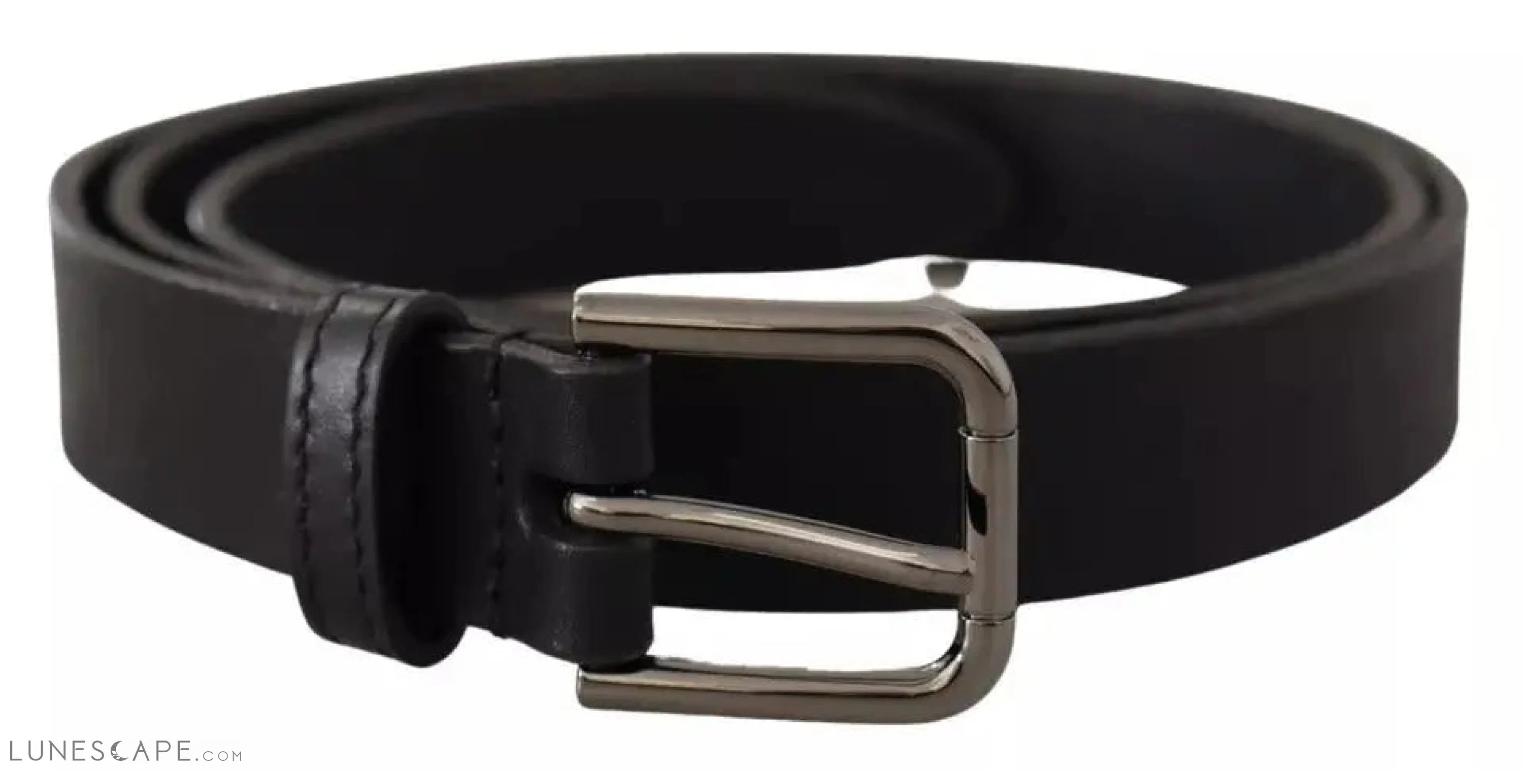 Dolce & Gabbana Black Calf Leather Classic Metal Logo Buckle Belt LUNESCAPE