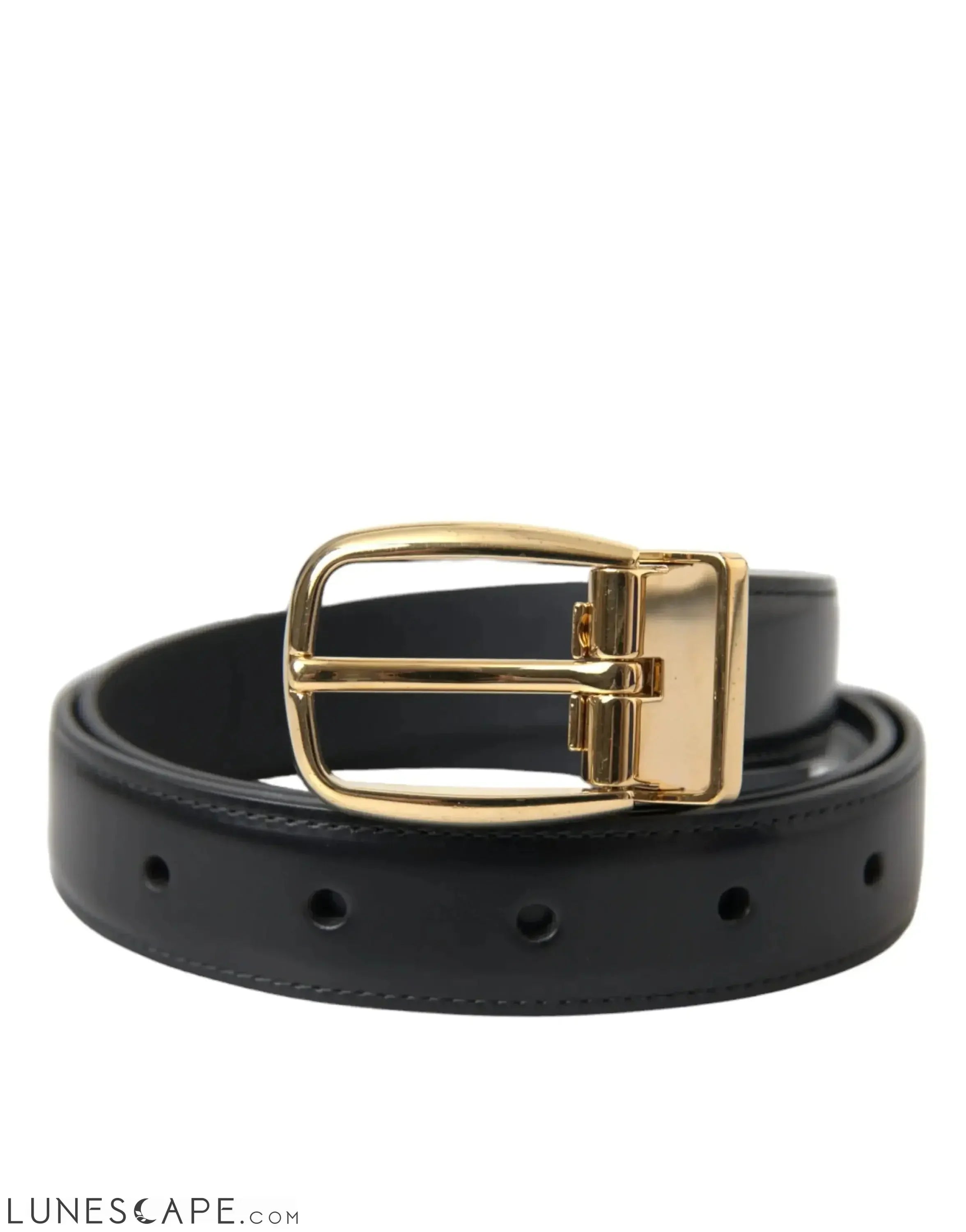 Dolce & Gabbana Black Calf Leather Gold Metal Buckle Belt LUNESCAPE