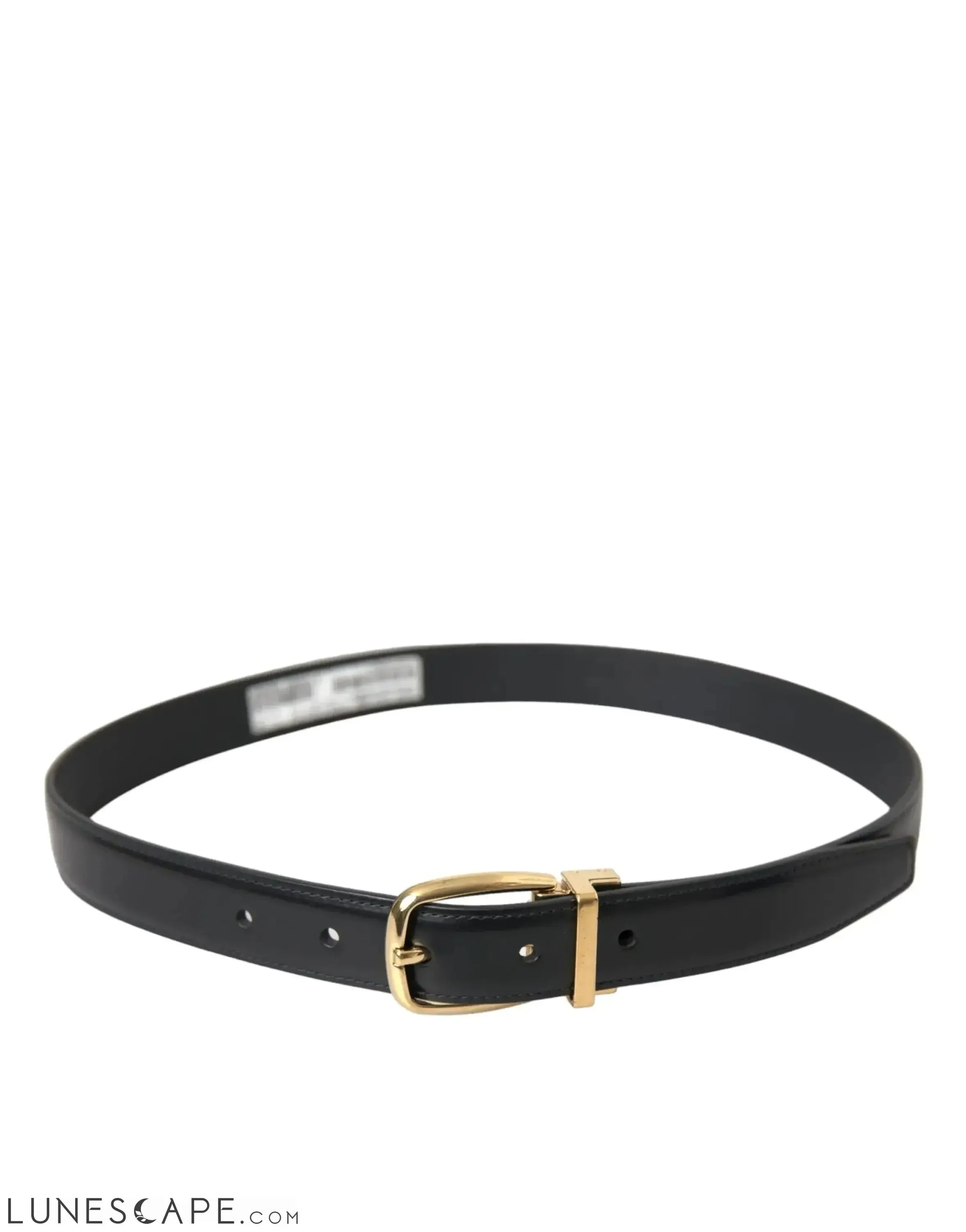 Dolce & Gabbana Black Calf Leather Gold Metal Buckle Belt LUNESCAPE