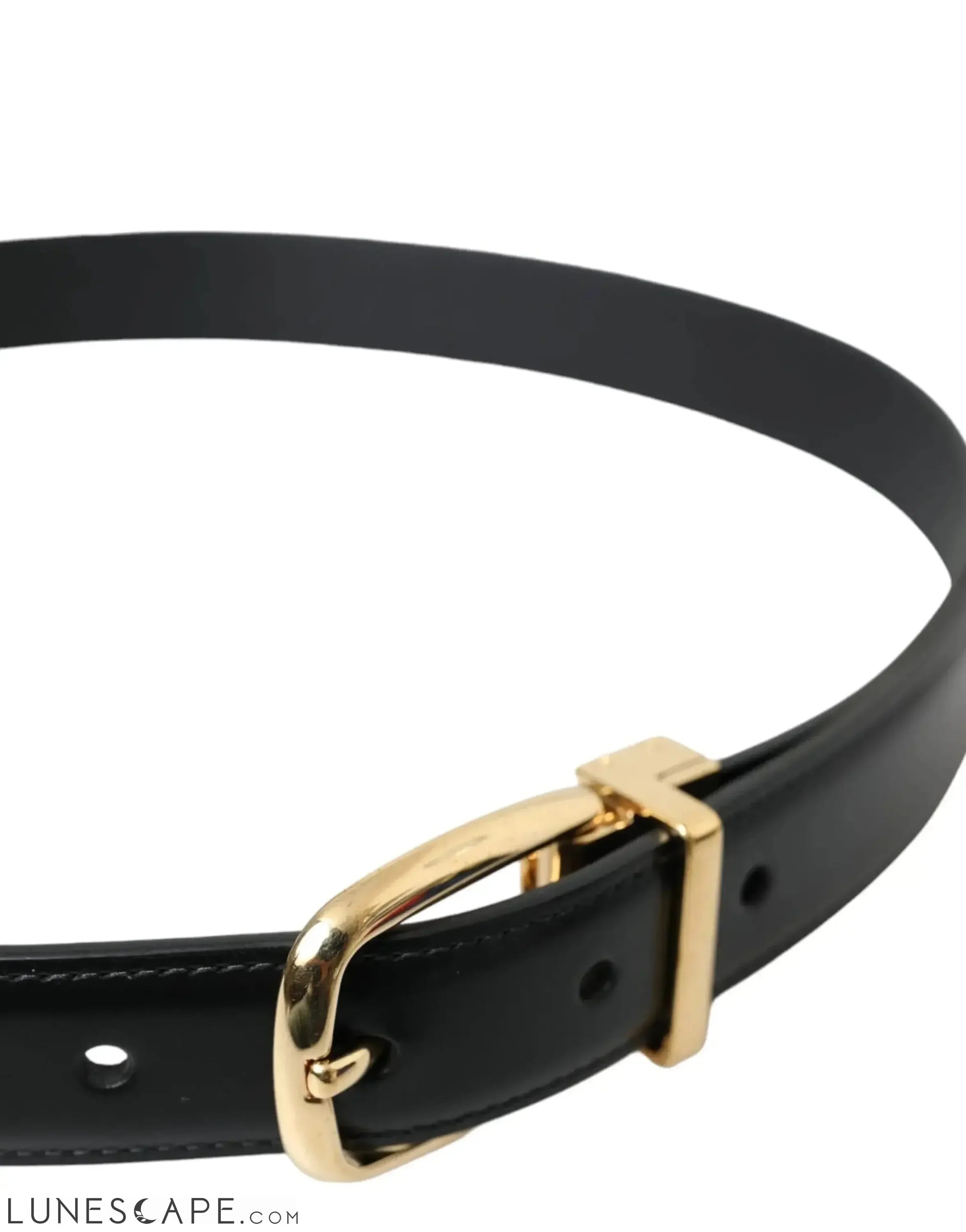 Dolce & Gabbana Black Calf Leather Gold Metal Buckle Belt LUNESCAPE