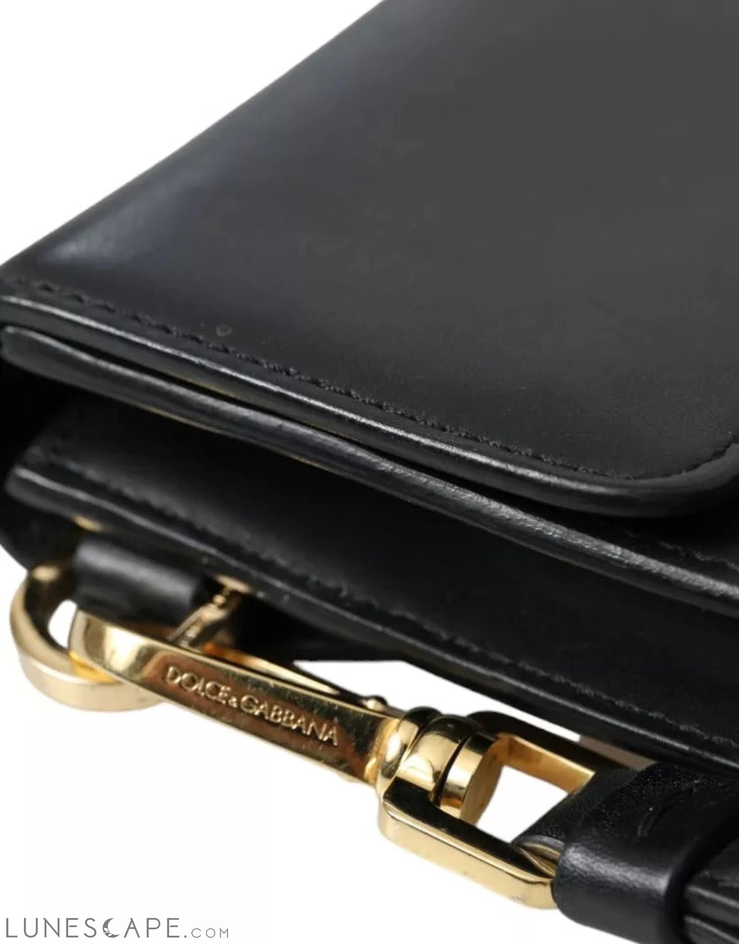 Dolce & Gabbana Black Calf Leather Large Logo Document Holder Clutch Men Bag LUNESCAPE