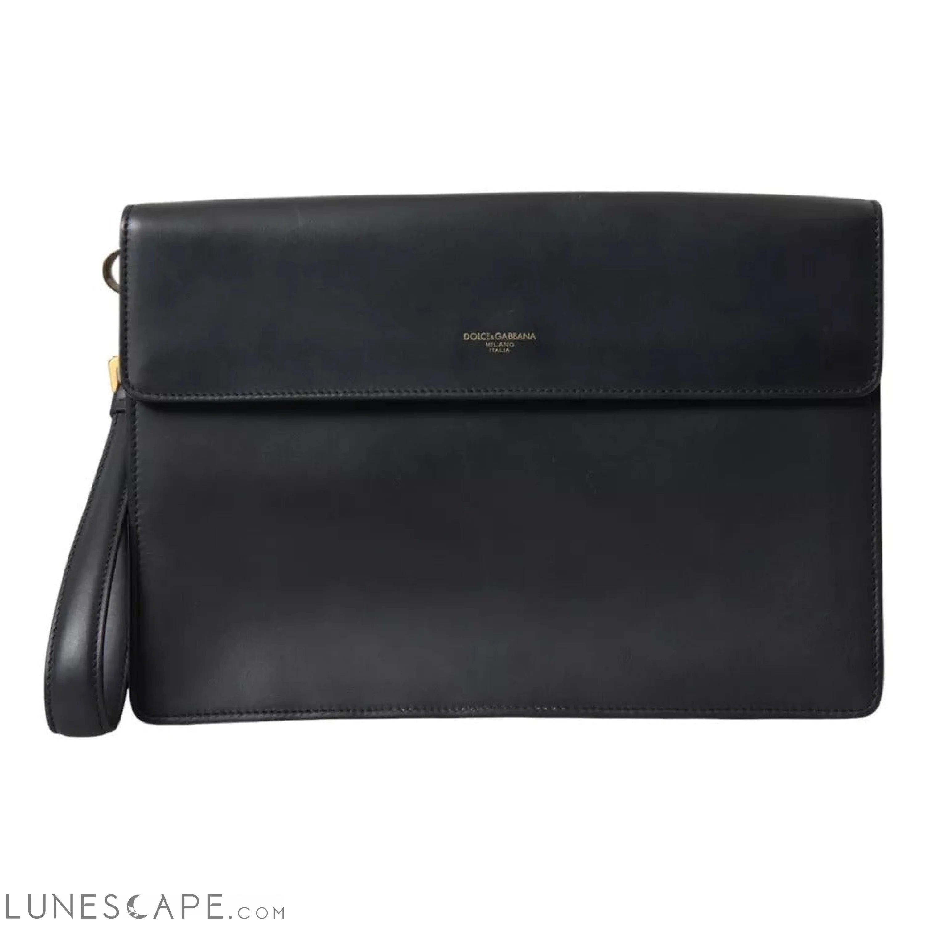 Dolce & Gabbana Black Calf Leather Large Logo Document Holder Clutch Men Bag LUNESCAPE