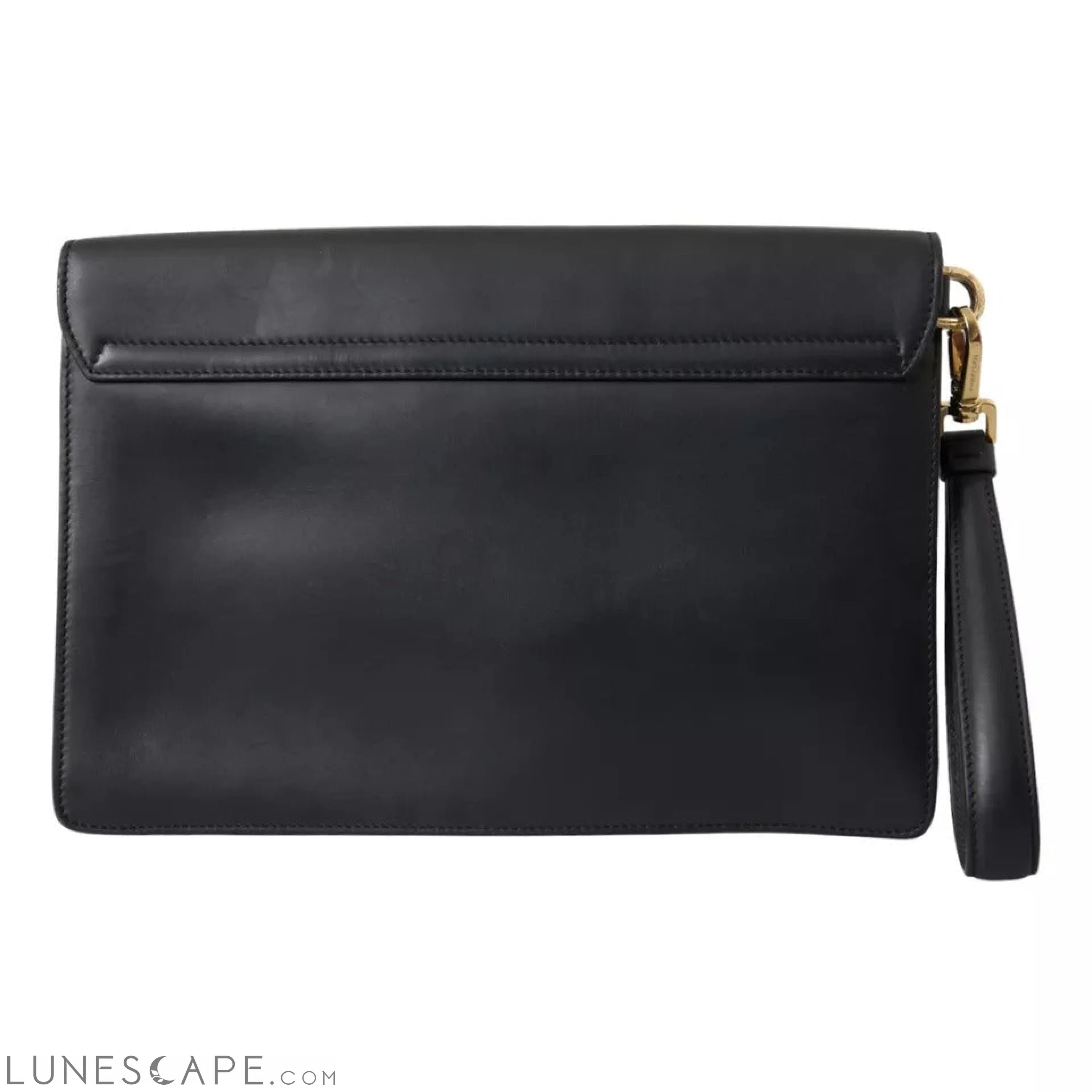 Dolce & Gabbana Black Calf Leather Large Logo Document Holder Clutch Men Bag LUNESCAPE