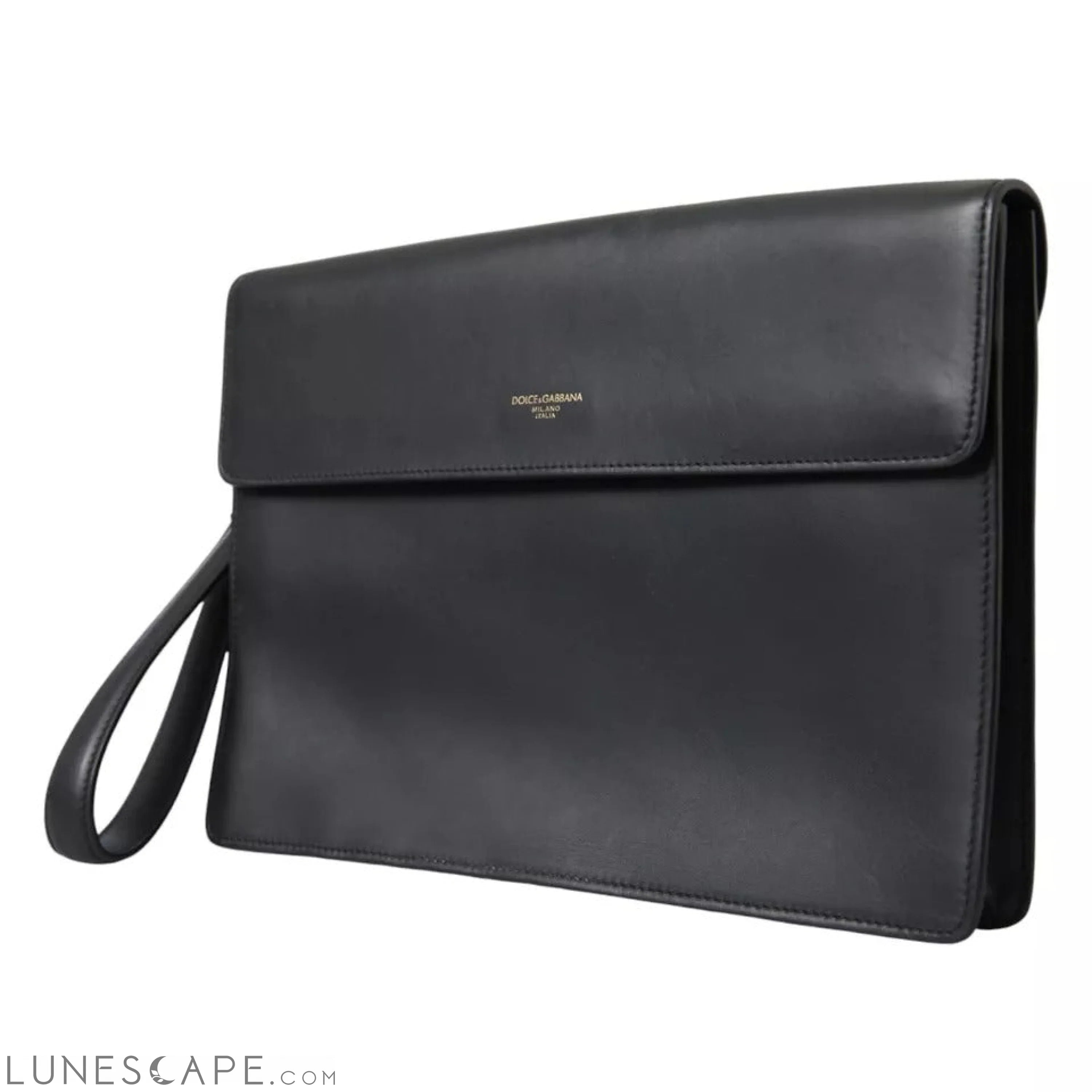 Dolce & Gabbana Black Calf Leather Large Logo Document Holder Clutch Men Bag LUNESCAPE