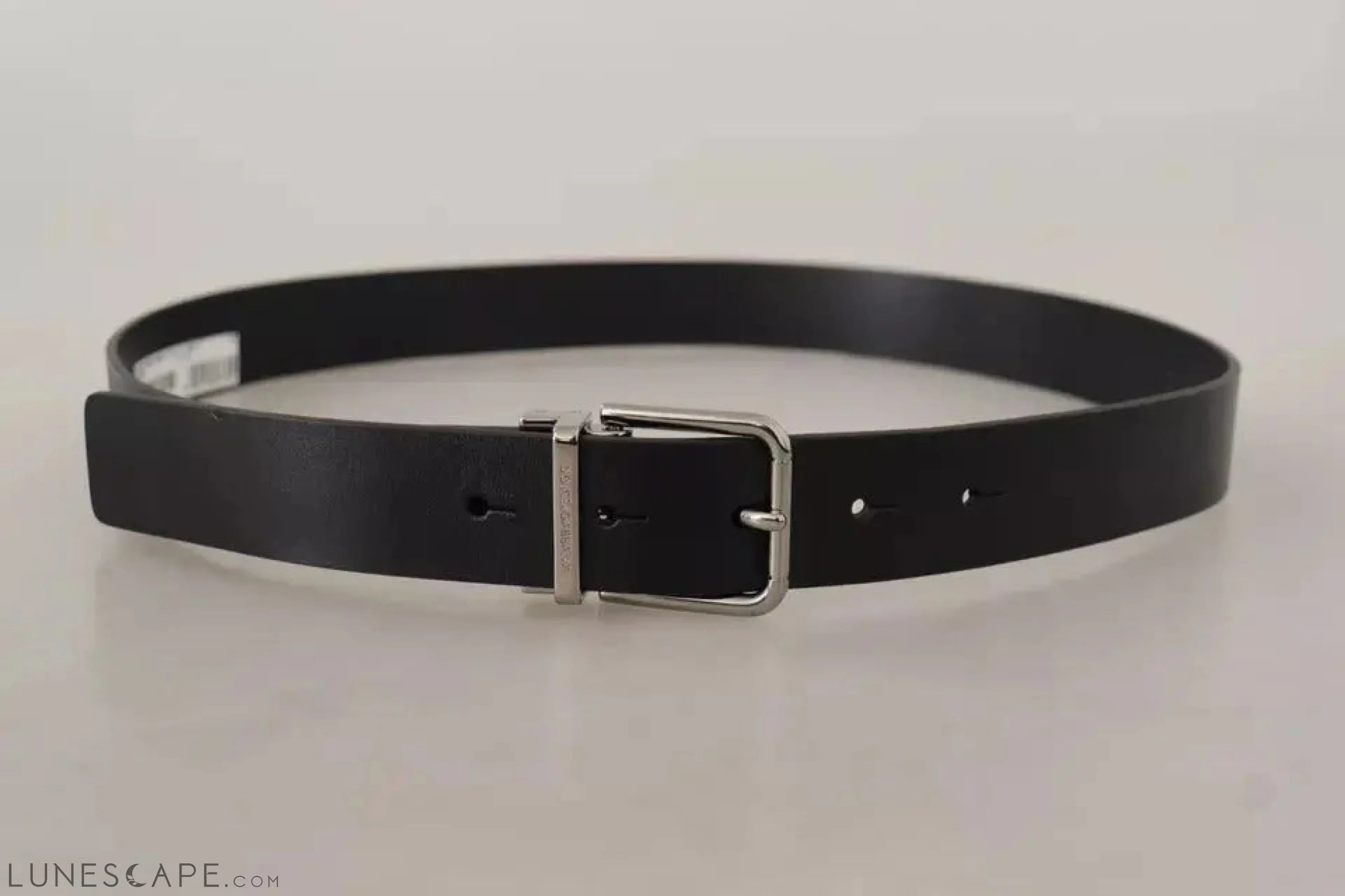 Dolce & Gabbana Black Calf Leather Logo Engraved Metal Buckle Belt LUNESCAPE