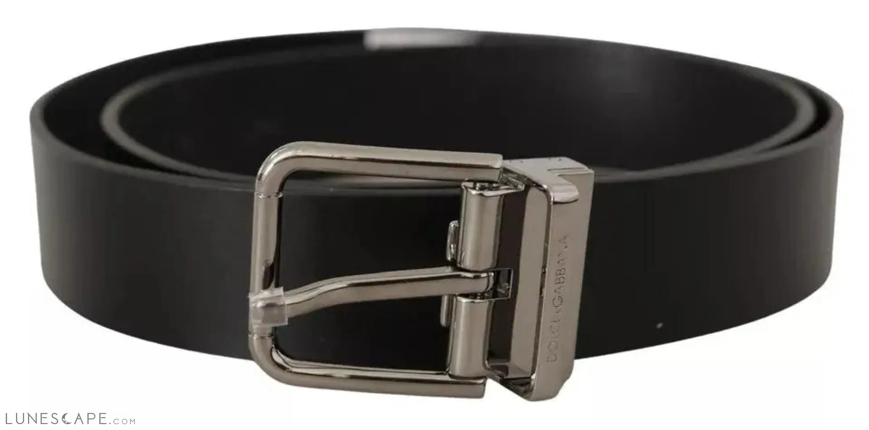 Dolce & Gabbana Black Calf Leather Logo Engraved Metal Buckle Belt LUNESCAPE