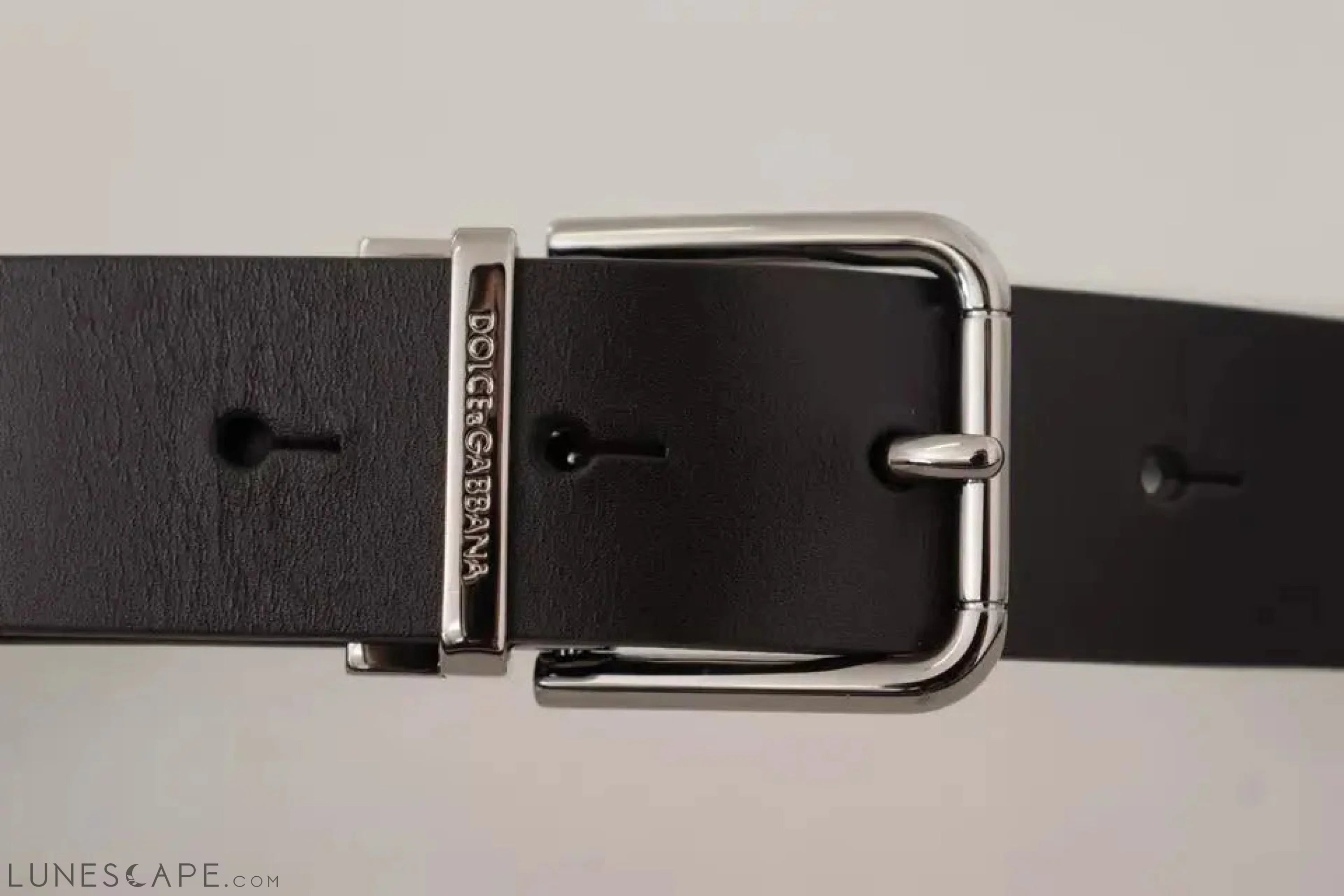 Dolce & Gabbana Black Calf Leather Logo Engraved Metal Buckle Belt LUNESCAPE