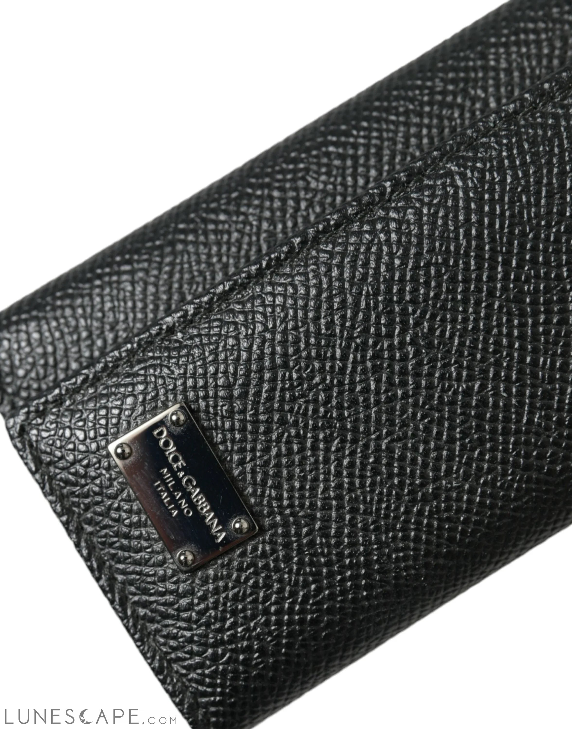 Dolce & Gabbana Black Calf Leather Logo Plaque Trifold Keyring Key Holder LUNESCAPE