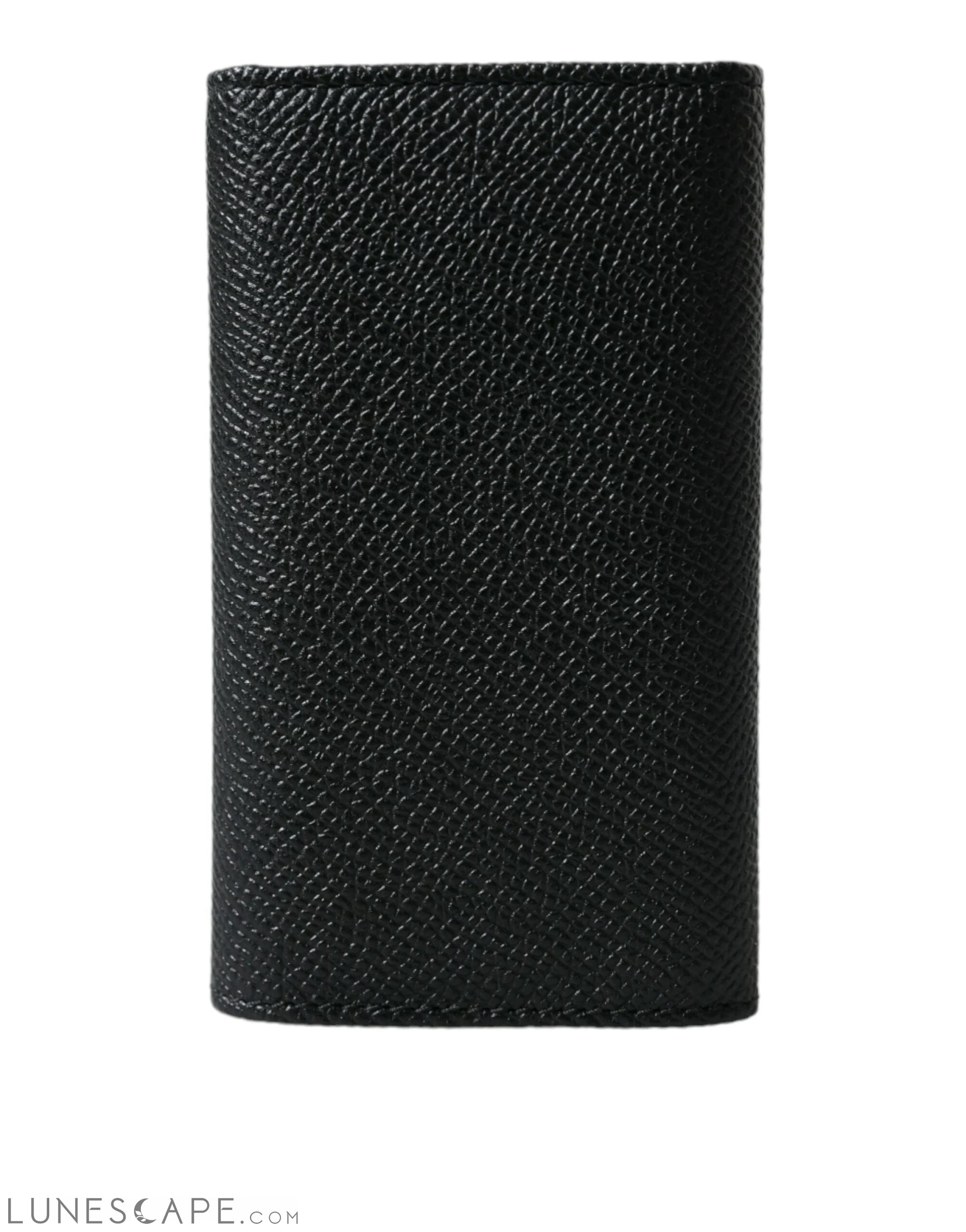 Dolce & Gabbana Black Calf Leather Logo Plaque Trifold Keyring Key Holder LUNESCAPE