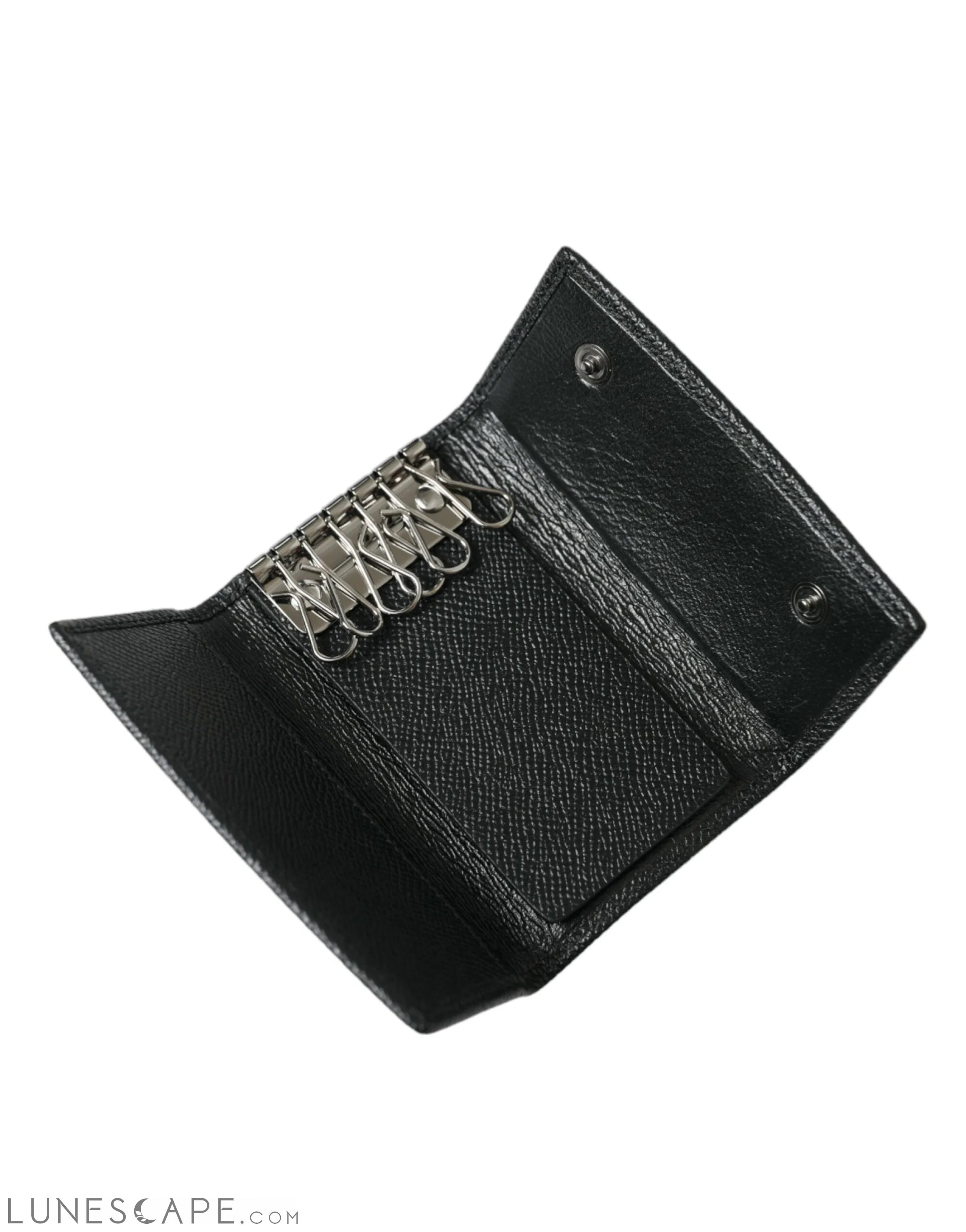 Dolce & Gabbana Black Calf Leather Logo Plaque Trifold Keyring Key Holder LUNESCAPE