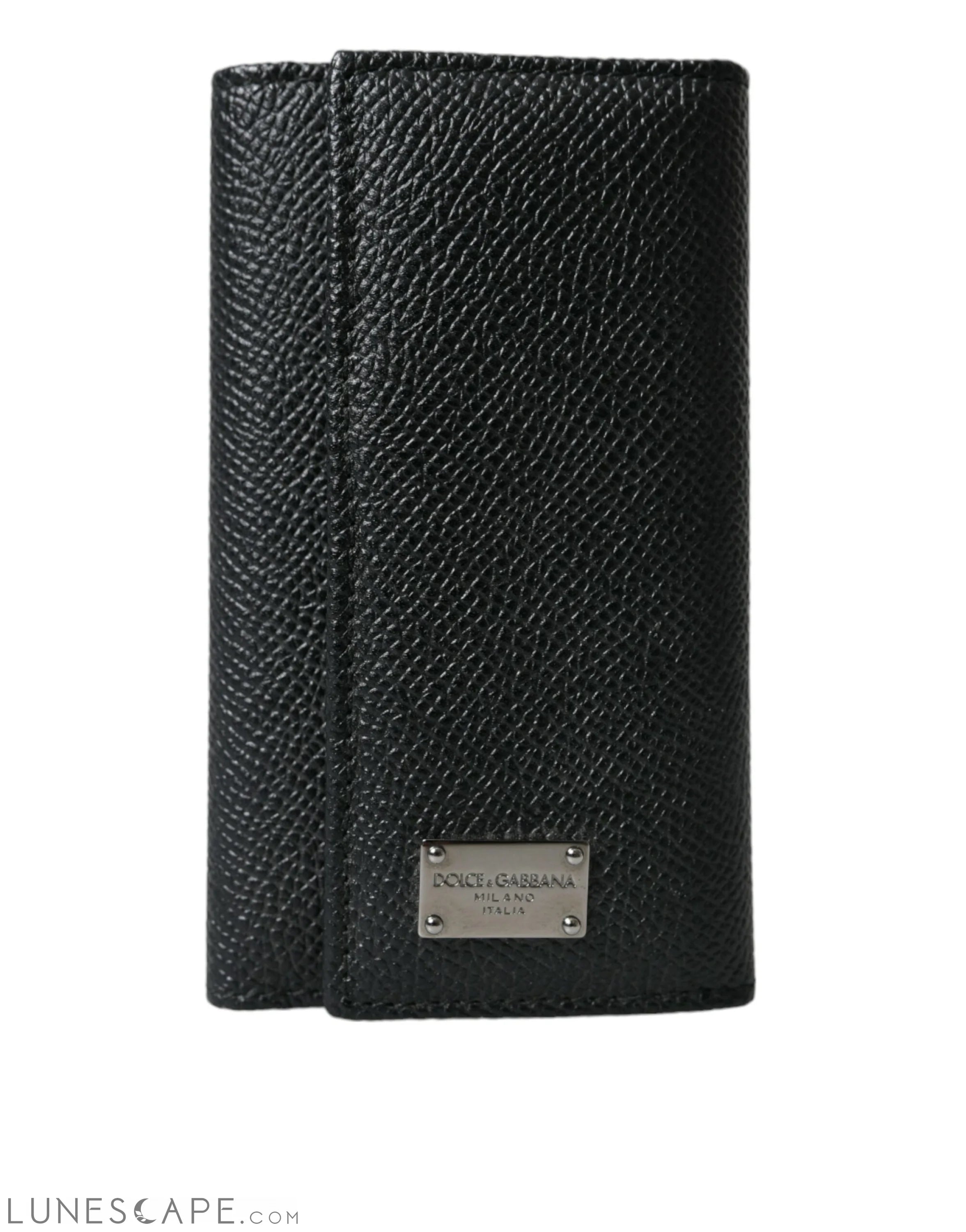 Dolce & Gabbana Black Calf Leather Logo Plaque Trifold Keyring Key Holder LUNESCAPE