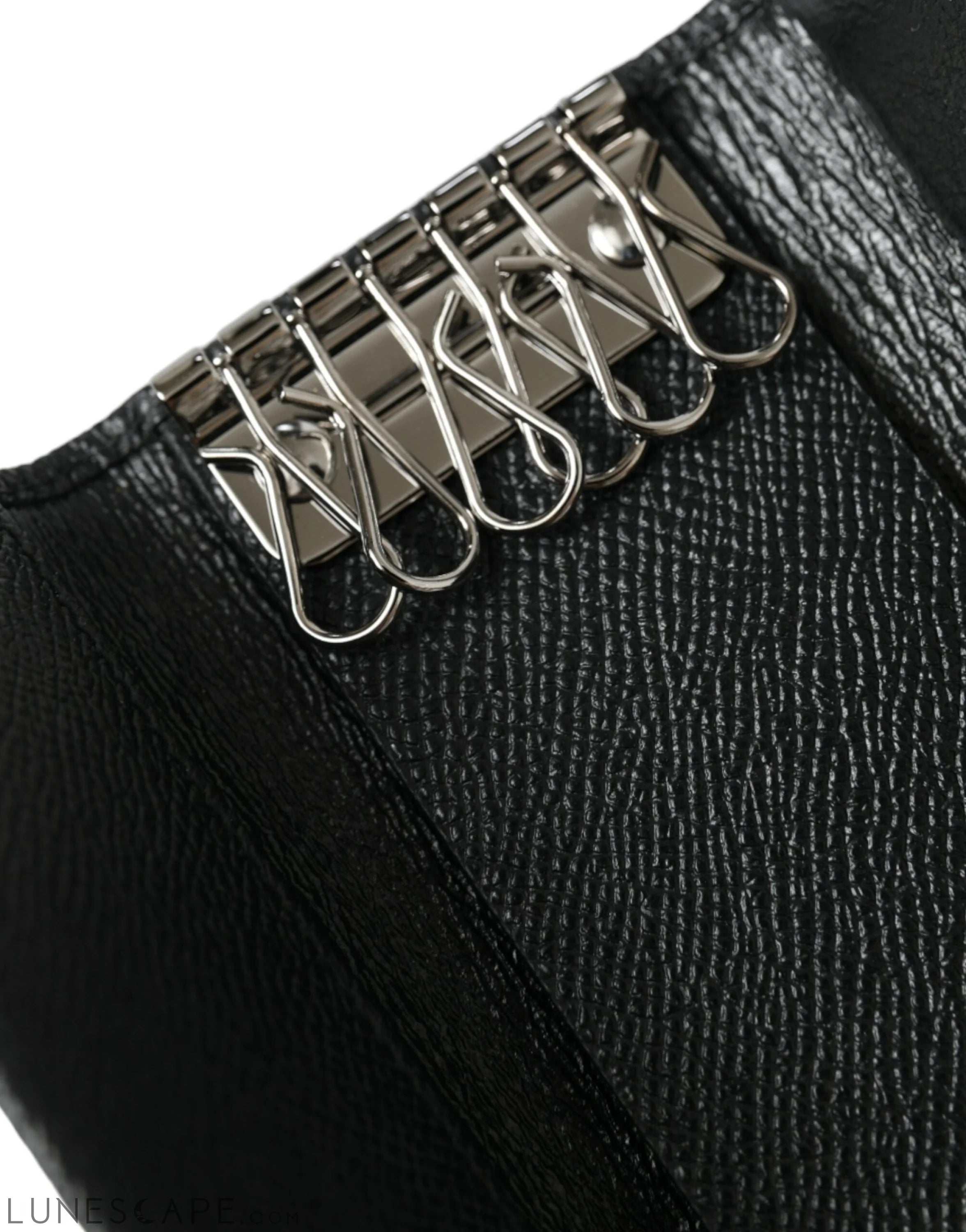 Dolce & Gabbana Black Calf Leather Logo Plaque Trifold Keyring Key Holder LUNESCAPE