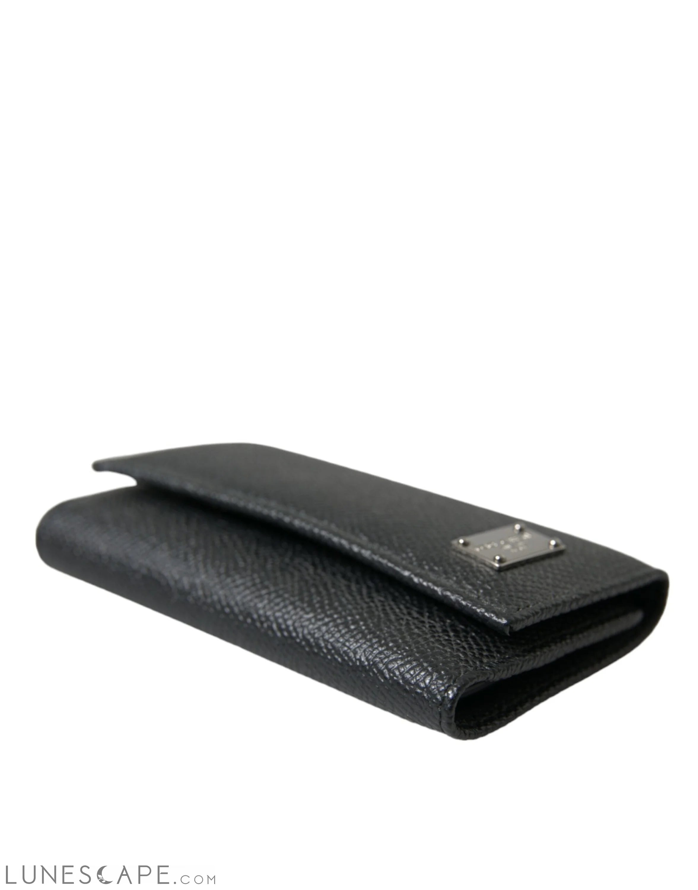 Dolce & Gabbana Black Calf Leather Logo Plaque Trifold Keyring Key Holder LUNESCAPE