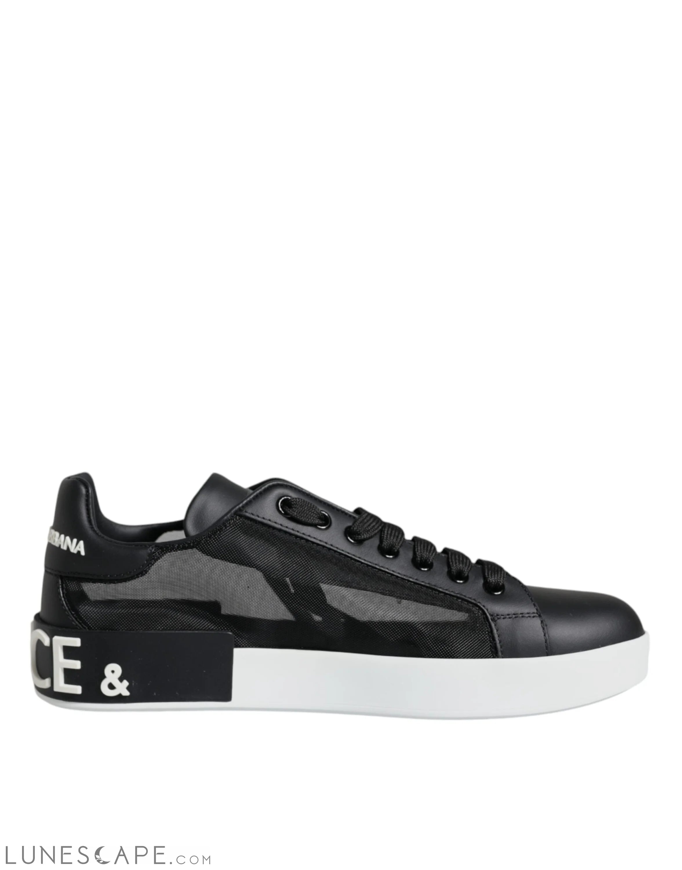 Dolce & Gabbana Black Calf Leather Portofino Sneakers Shoes LUNESCAPE