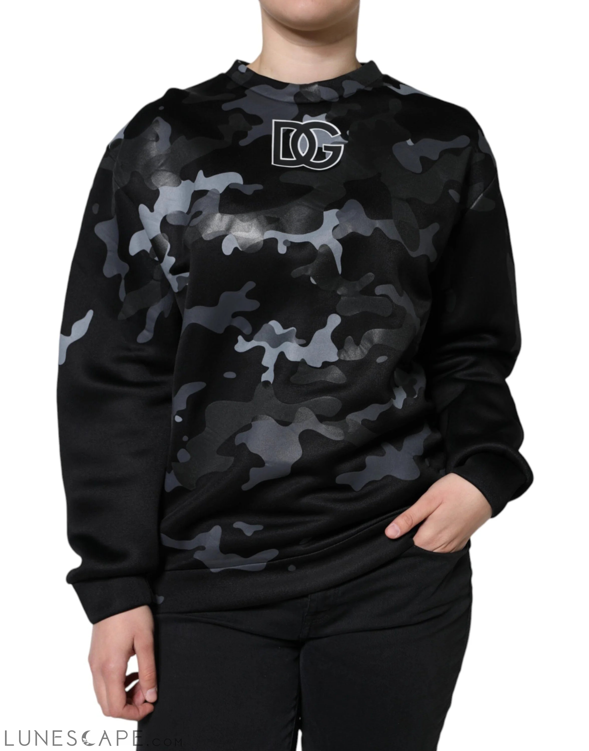 Dolce & Gabbana Black Camouflage Round Neck Women's Sweatshirt LUNESCAPE