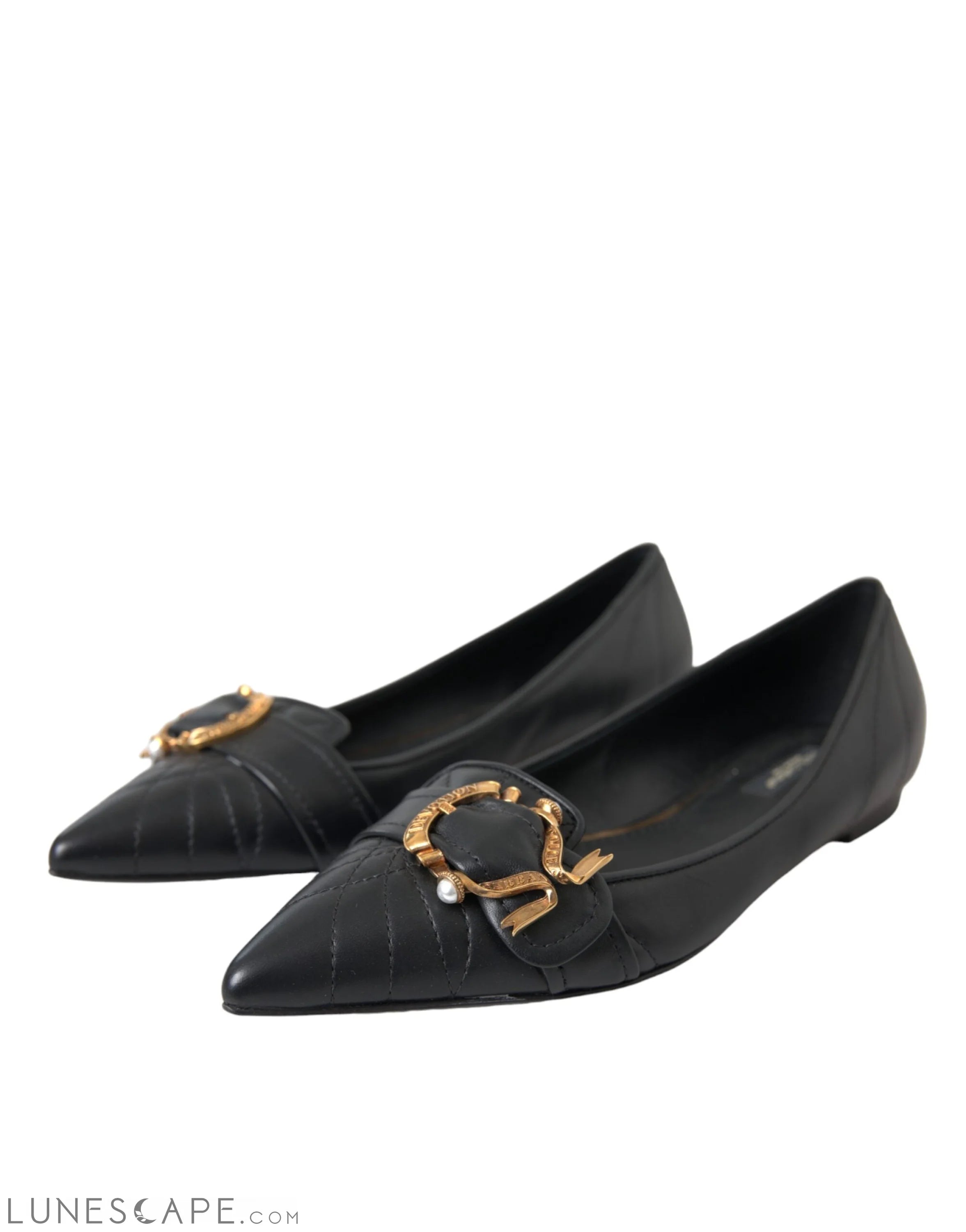 Dolce & Gabbana Black Devotion Leather Pointy Flats Shoes LUNESCAPE