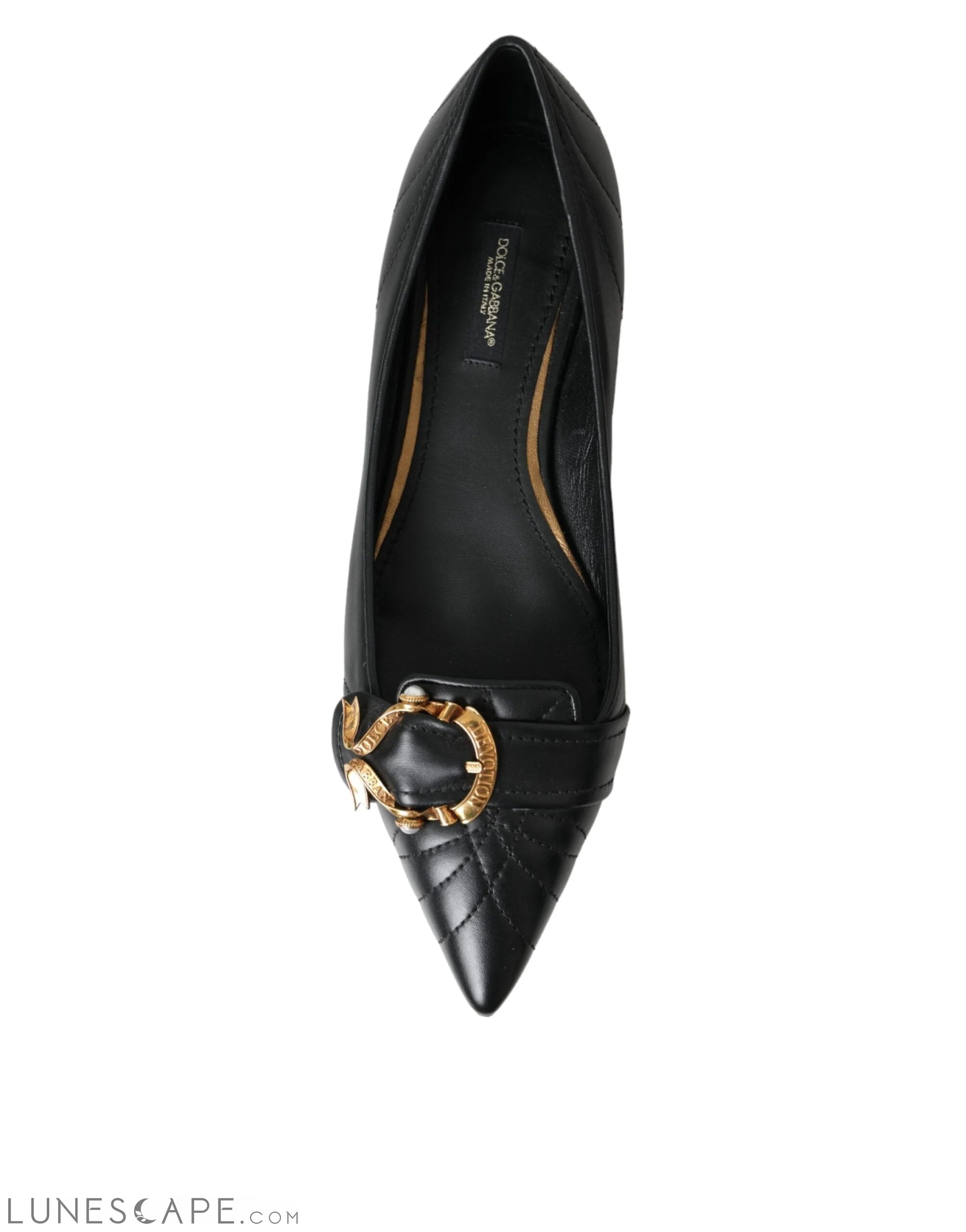 Dolce & Gabbana Black Devotion Leather Pointy Flats Shoes LUNESCAPE