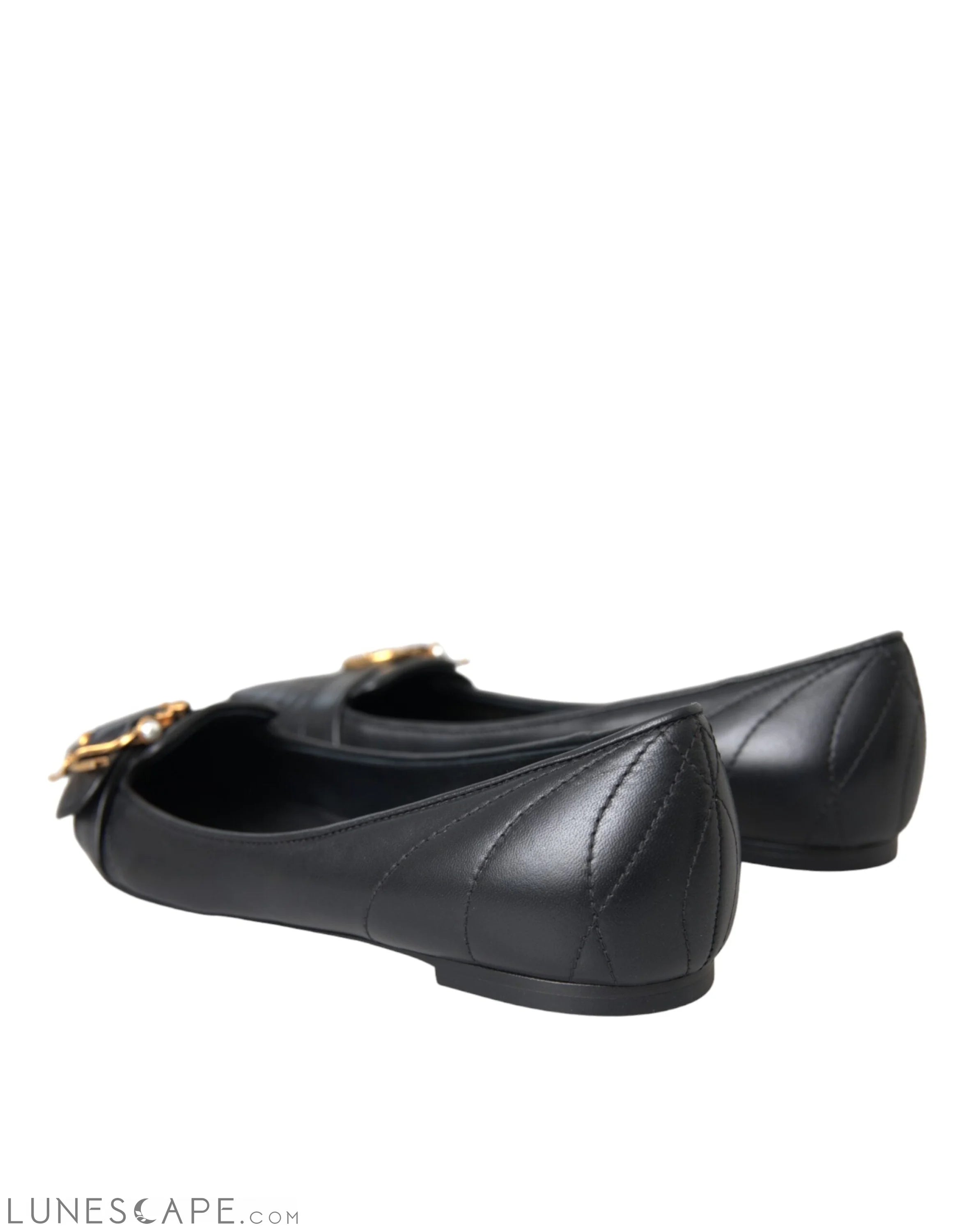 Dolce & Gabbana Black Devotion Leather Pointy Flats Shoes LUNESCAPE